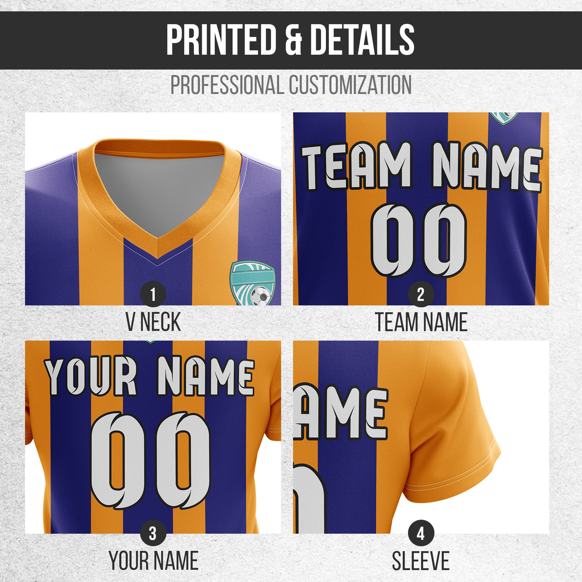 Custom Striker Stripe V-Neck Orange Soccer Sport Tops Jersey