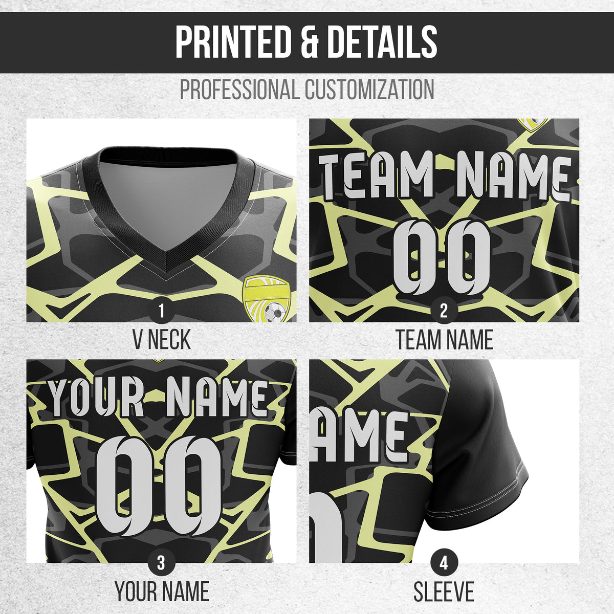 Custom Wild Pulse V-Full Pattern Soccer Black Sport Tops Jersey