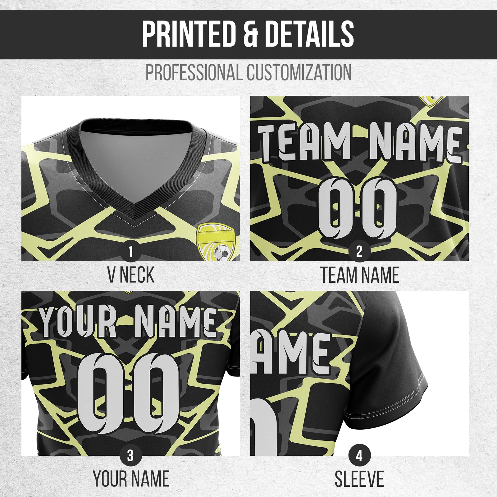 Custom Wild Pulse V-Full Pattern Soccer Black Sport Tops Jersey