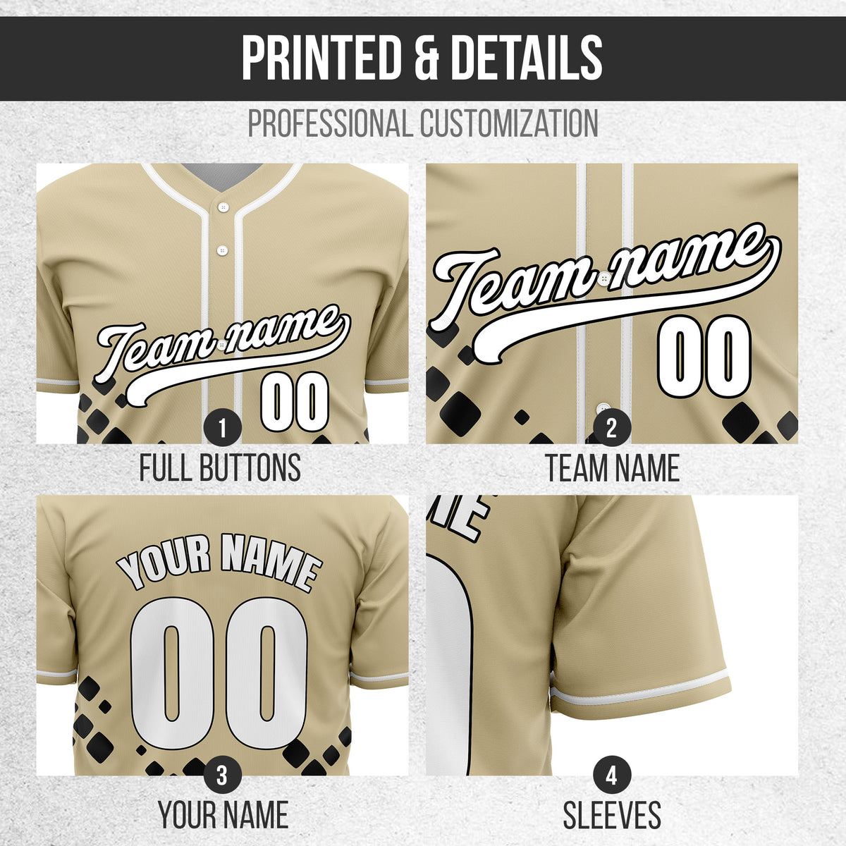 Custom Shadow Spark Khaki Baseball Sports Jersey Personalized Uniform with Name & Number