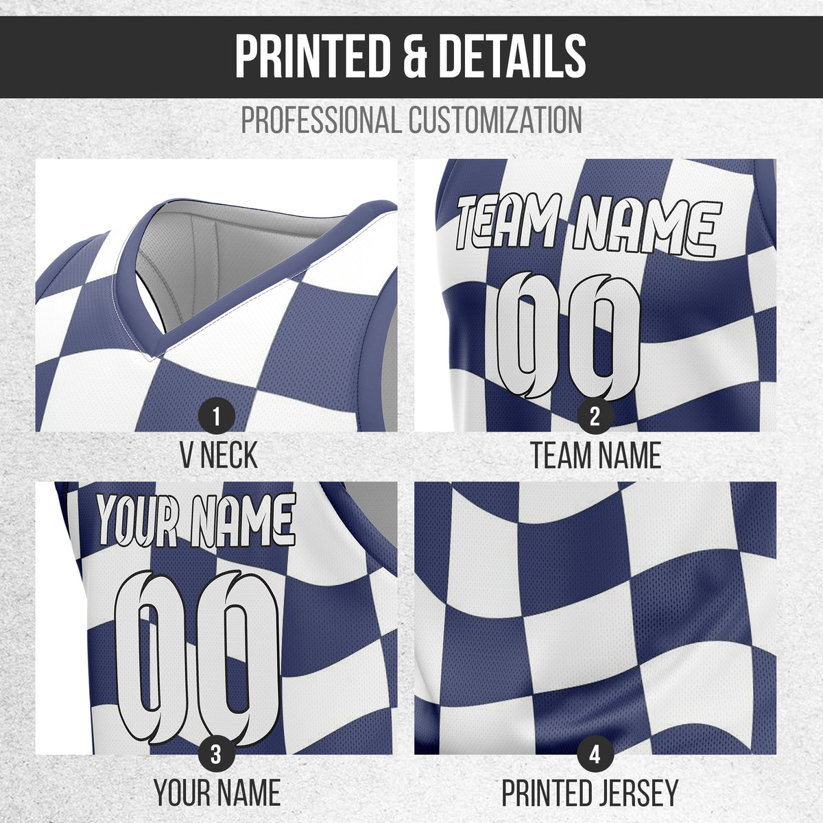 Custom Elite Check Navy Printed Uniform Basketball Jersey