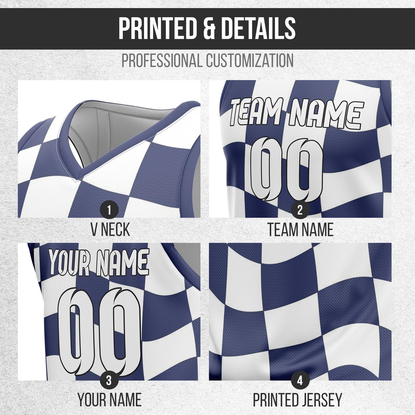 Custom Elite Check Navy Printed Uniform Basketball Jersey