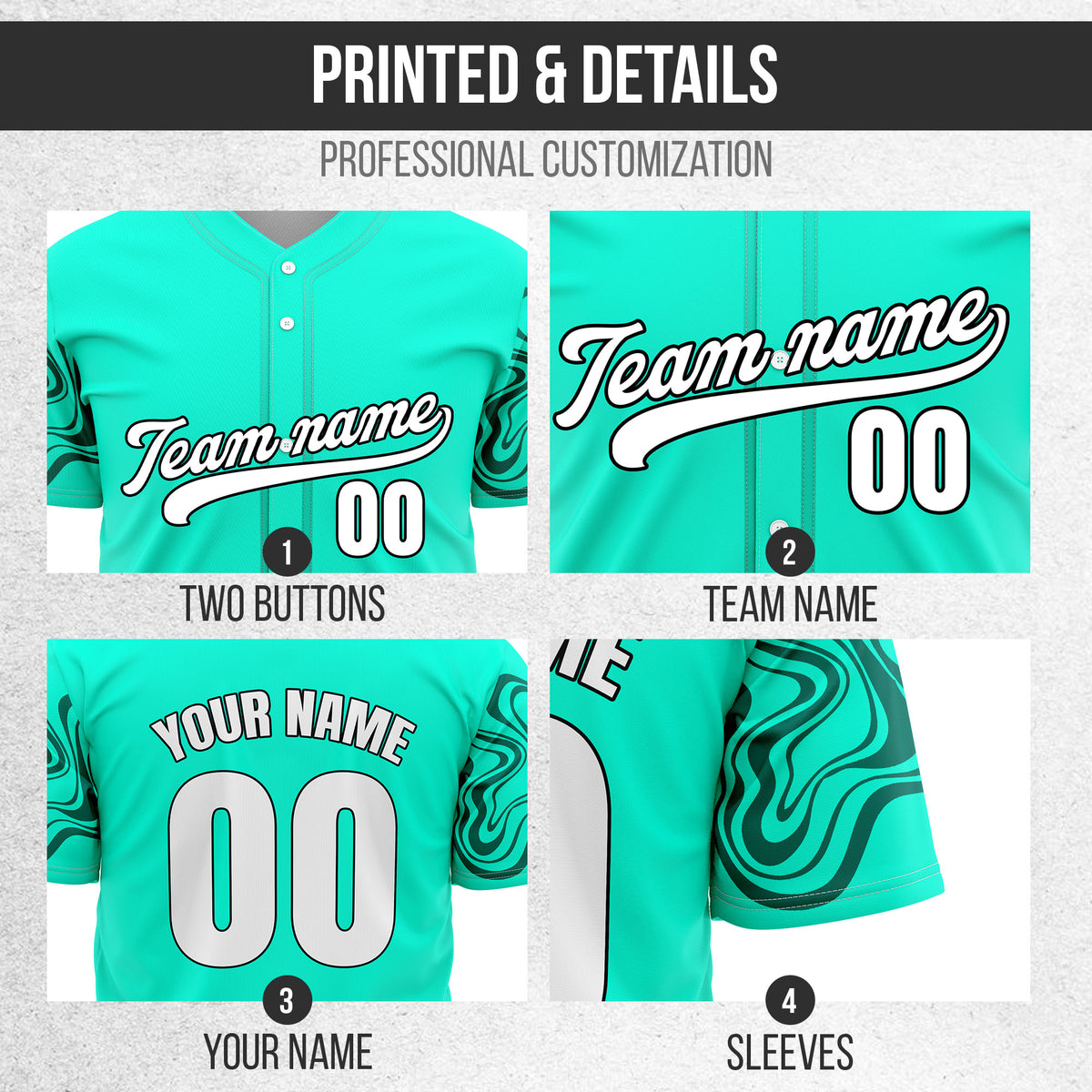 Custom Aqua Baseball Wave Sports Jersey Personalized Uniform with Name & Number