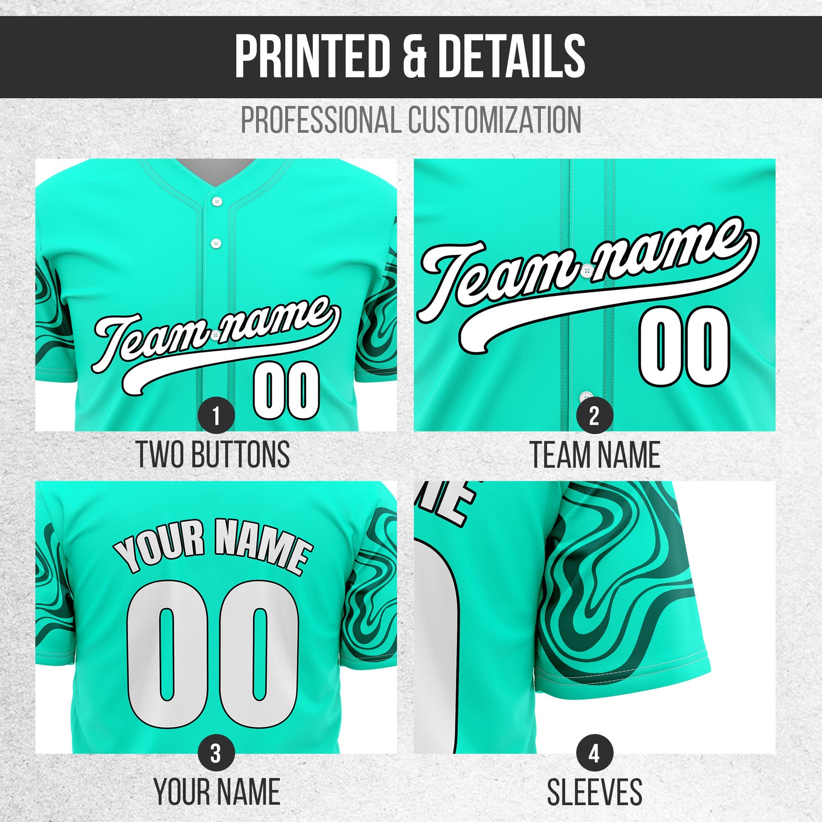 Custom Aqua Baseball Wave Sports Jersey Personalized Uniform with Name & Number