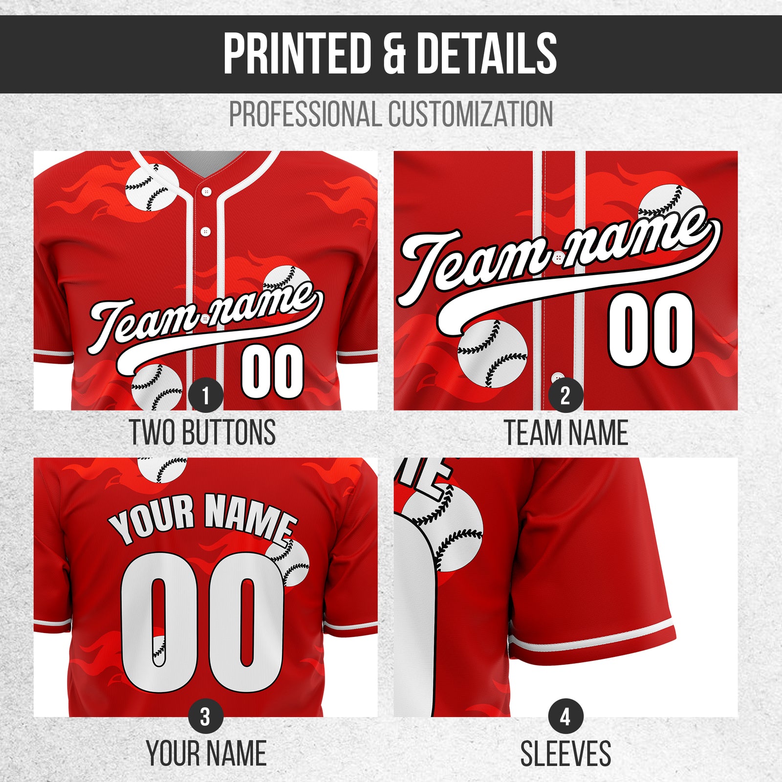 Custom Fireballers Red Baseball Sports Jersey Personalized Uniform with Name & Number