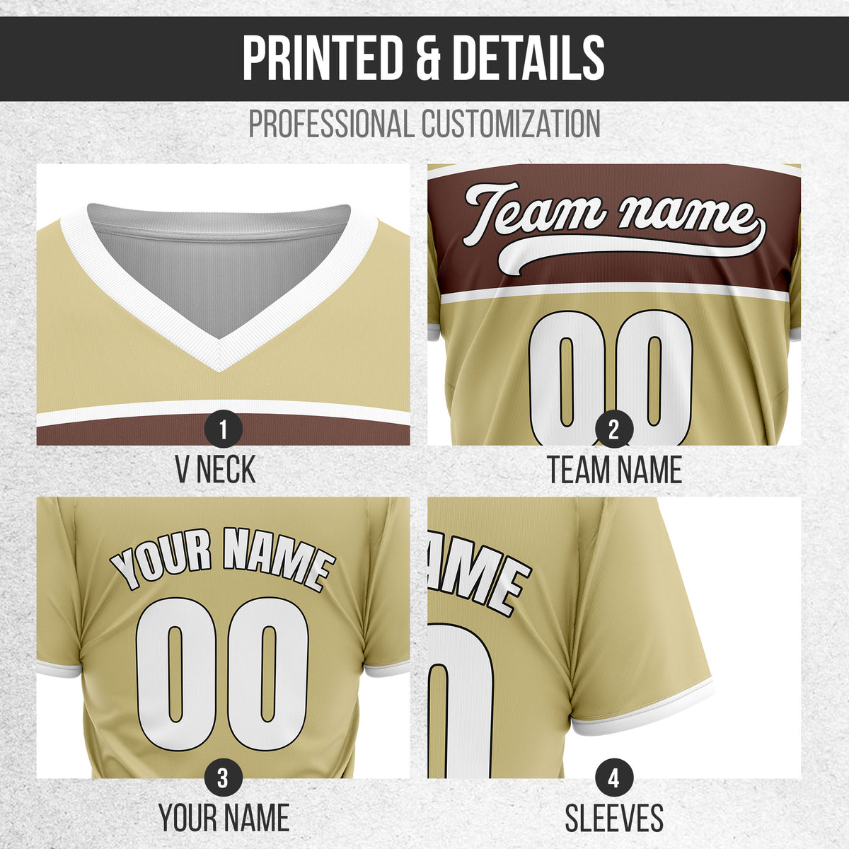 Custom ProEdge Khaki Baseball Sports Jersey Personalized Uniform with Name & Number