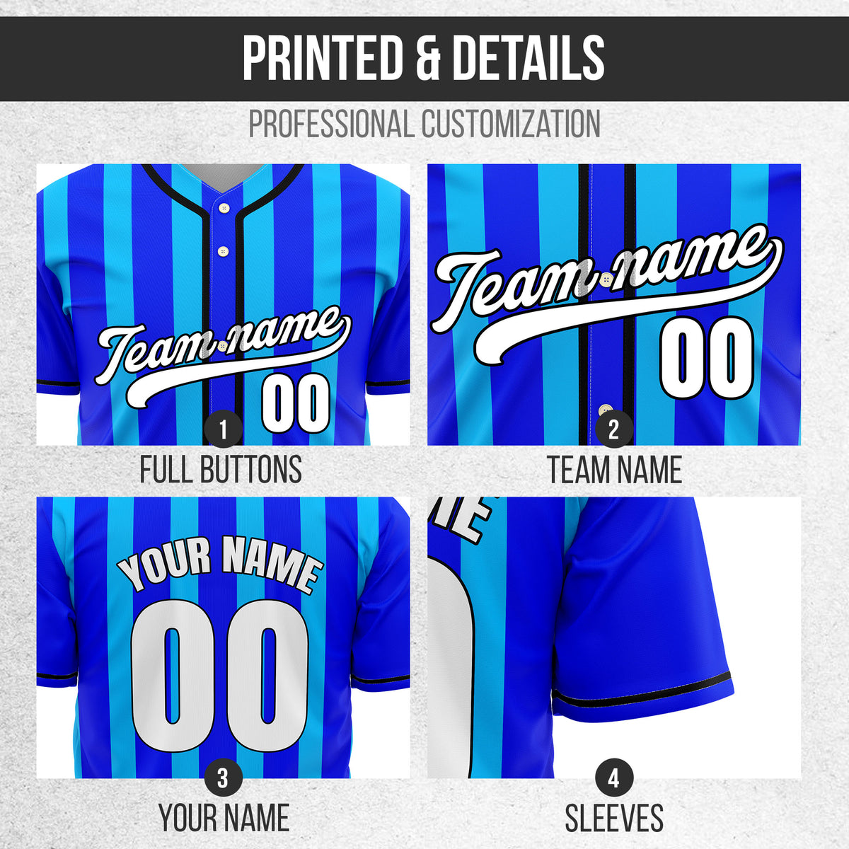 Custom Strikeforce Blue  Raglan Style Baseball Sports Jersey Personalized Uniform with Name & Number
