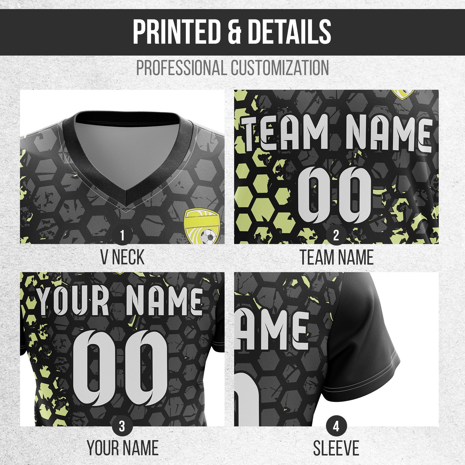 Custom Soccer V Neck HexStrike Black Sport Soccer Tops Jersey