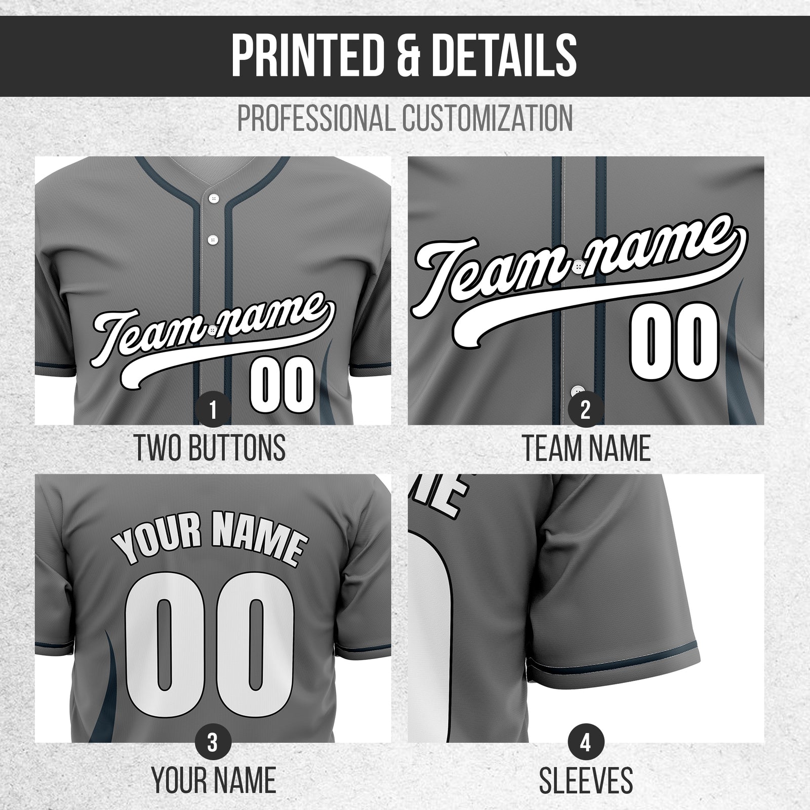 Custom Fire Pulse Grey Baseball Sports Jersey Personalized Uniform with Name & Number