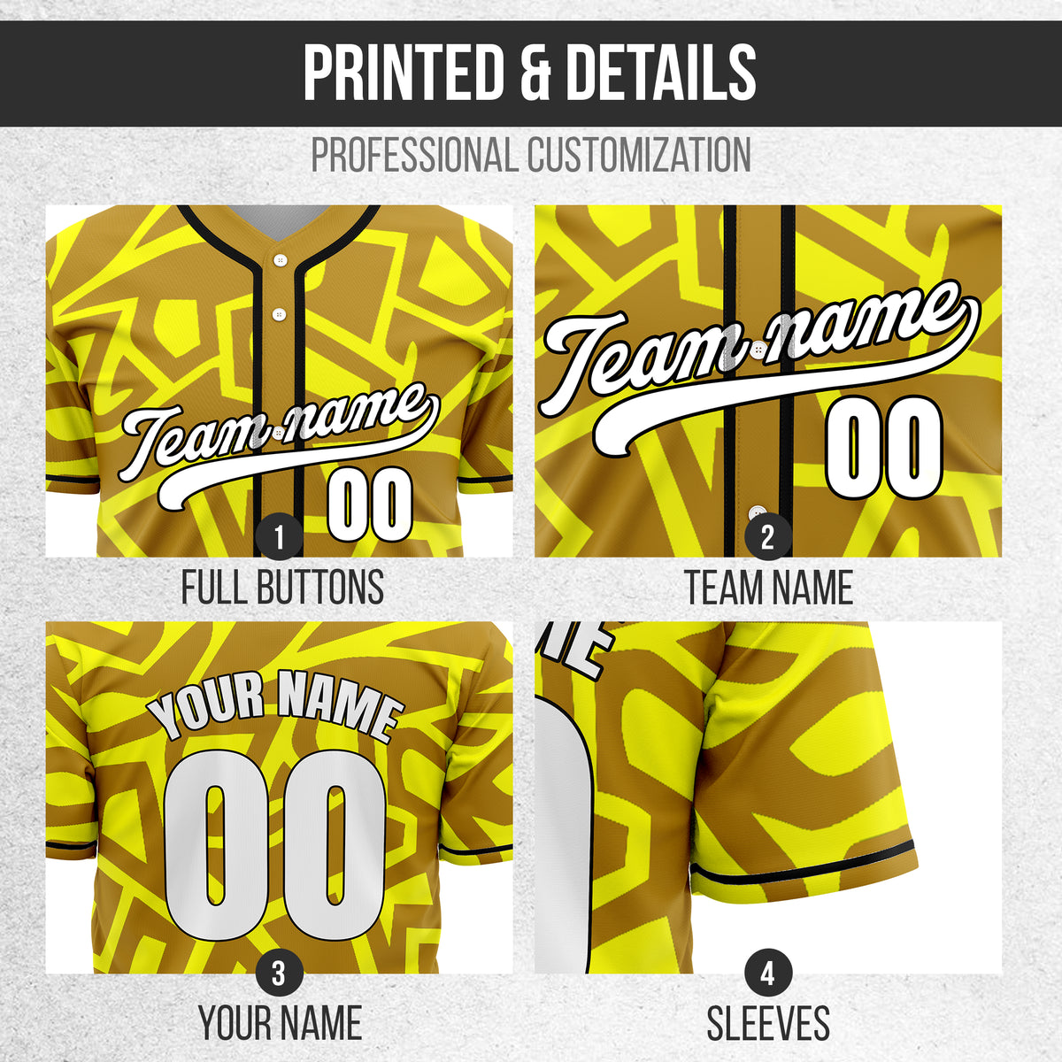 Custom Shadow Rebels Yellow Baseball Sports Jersey Personalized Uniform with Name & Number