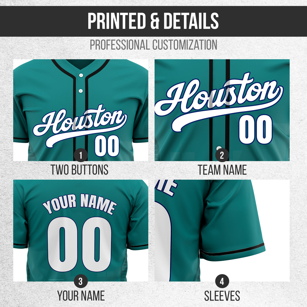 Custom City Pulse Teal Baseball Sports Jersey Personalized Uniform with Name & Number