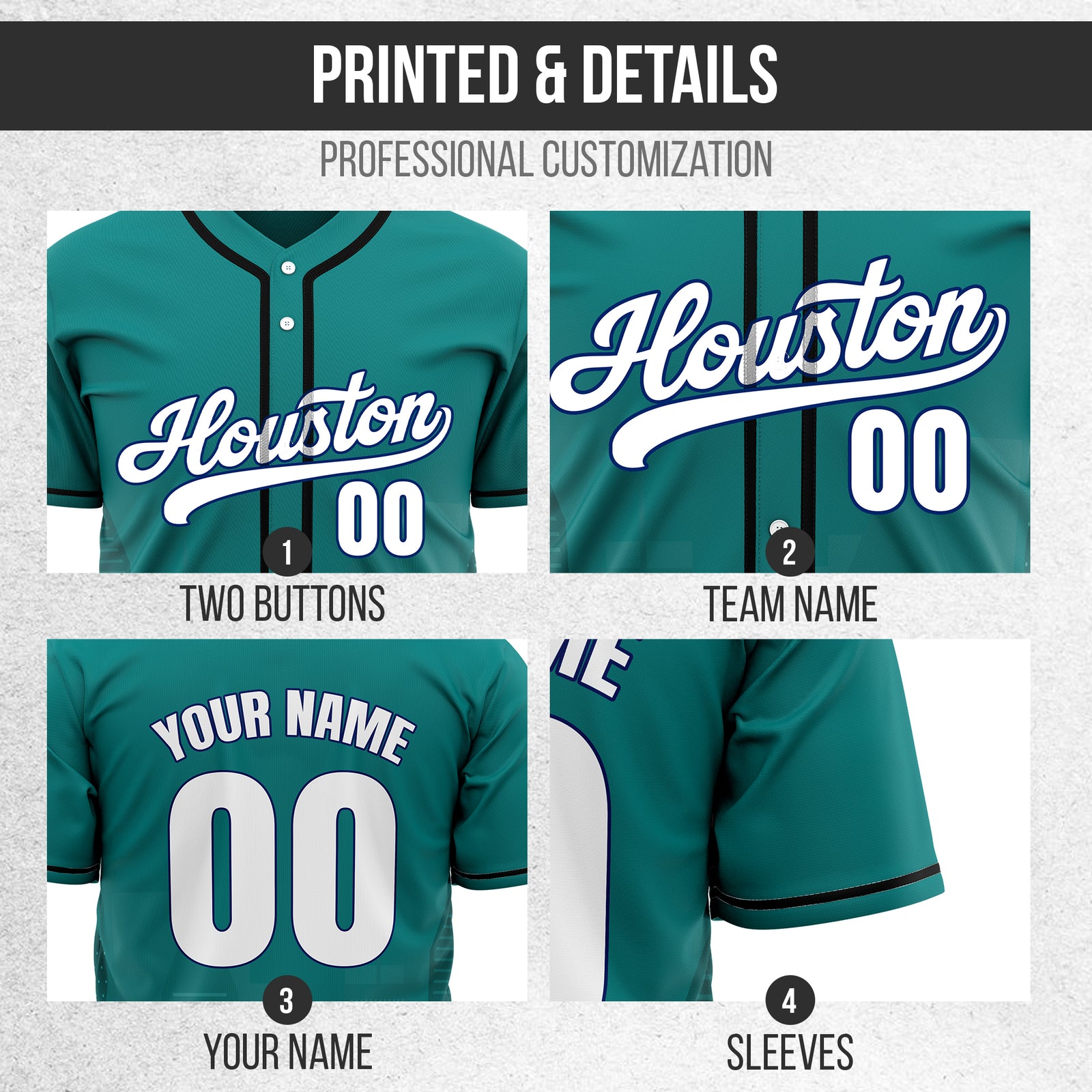 Custom City Pulse Teal Baseball Sports Jersey Personalized Uniform with Name & Number