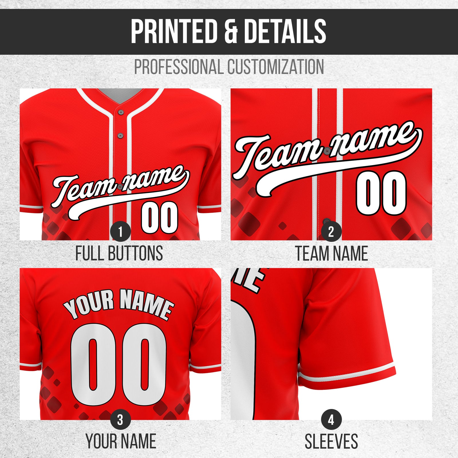 Custom Shadow Spark Red Baseball Sports Jersey Personalized Uniform with Name & Number