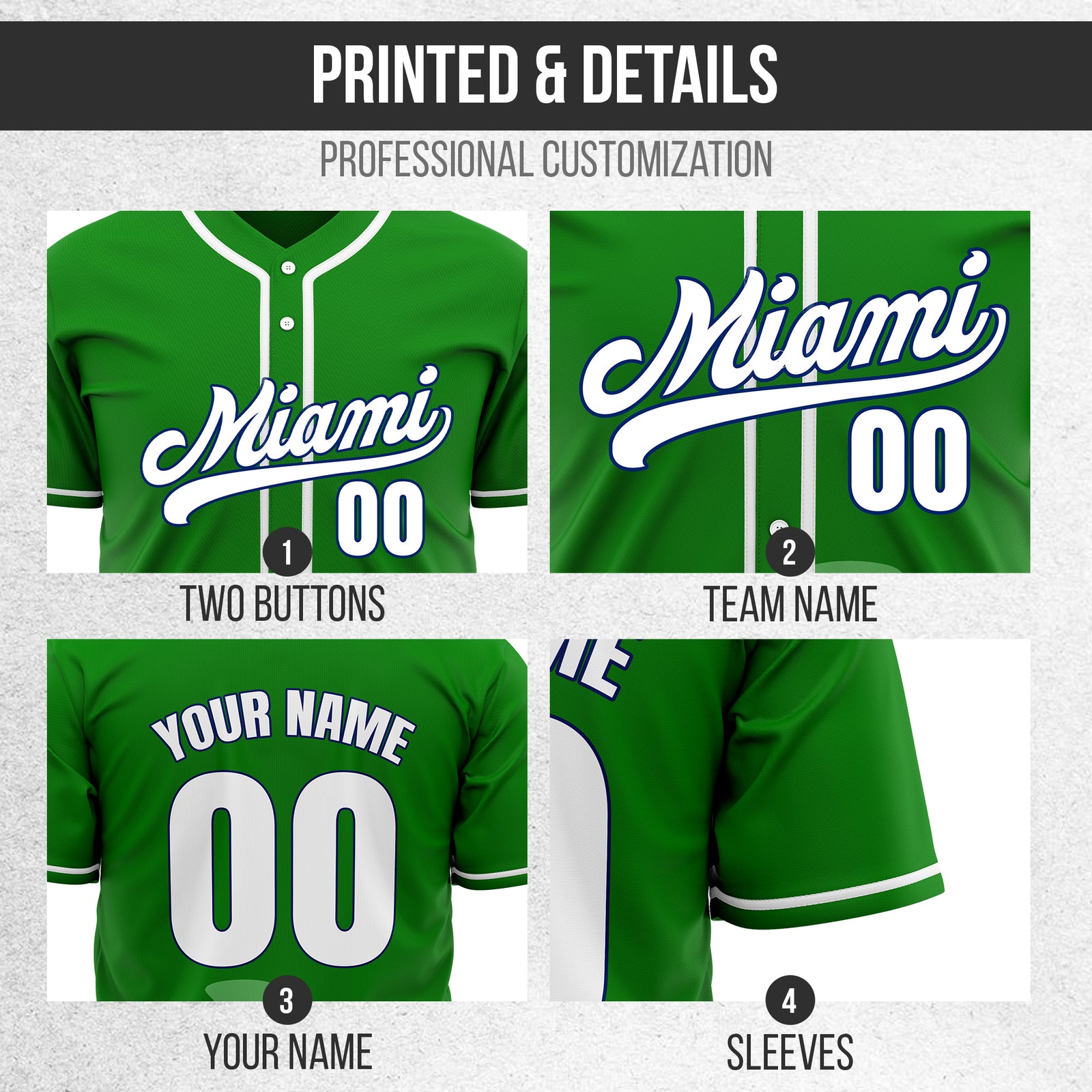 Custom City Tide Green Baseball Sports Jersey Personalized Uniform with Name & Number