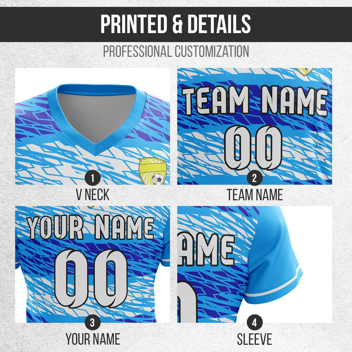 Custom Flare Strike V-Full Pattern Soccer Aqua Sport Tops Jersey
