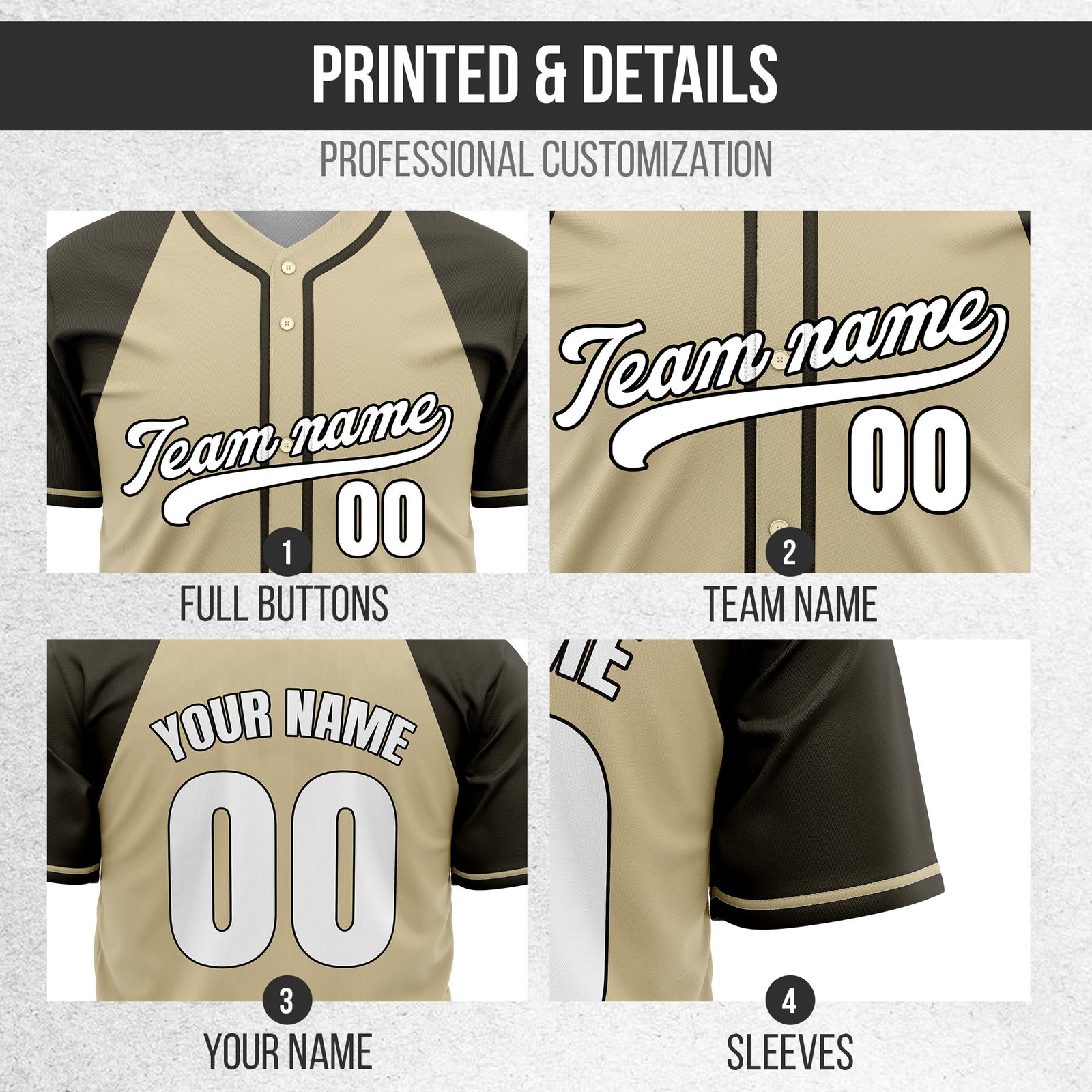Custom Desert Blaze Khaki Raglan Style Baseball Sports Jersey Personalized Uniform with Name & Number