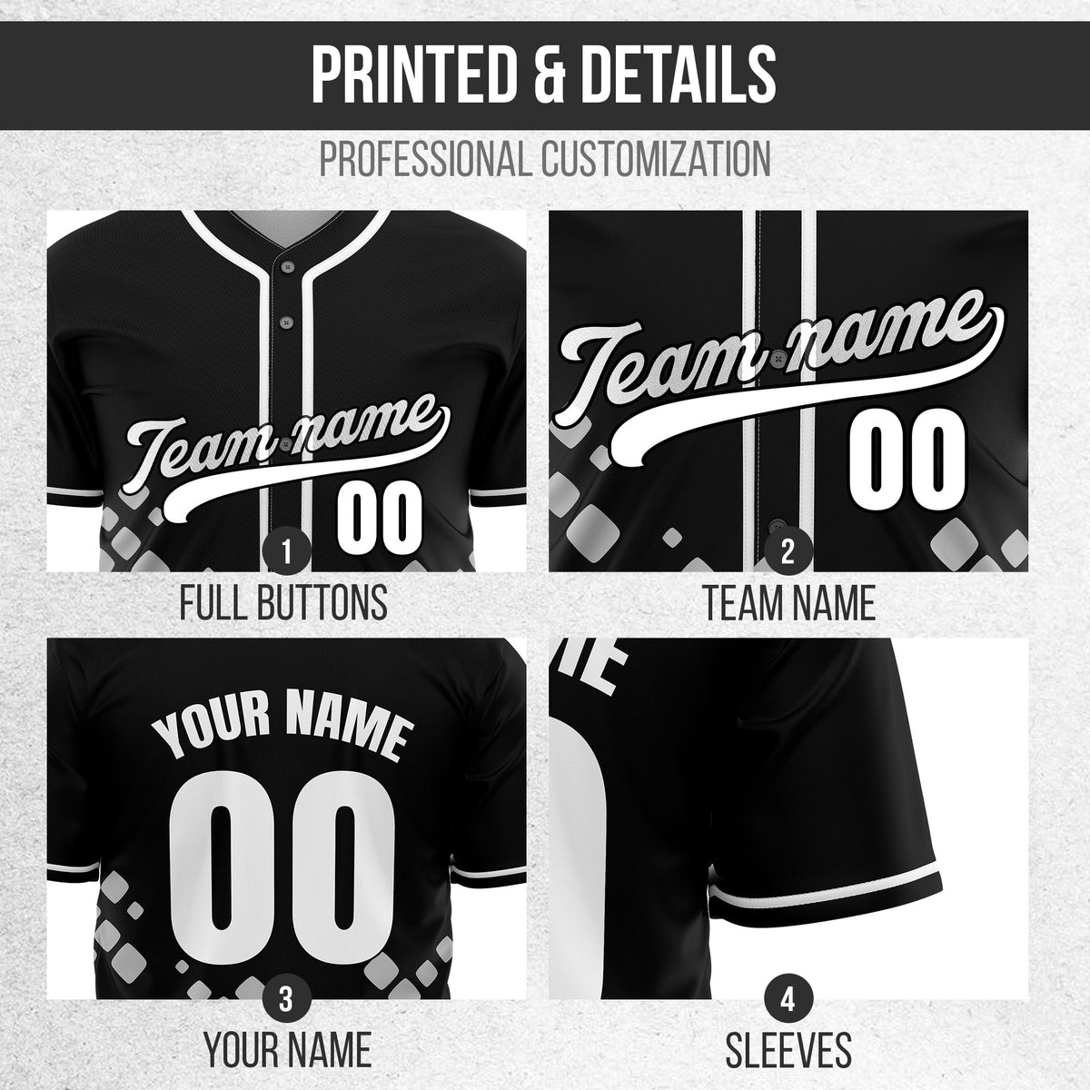 Custom Shadow Spark Black Baseball Sports Jersey Personalized Uniform with Name & Number