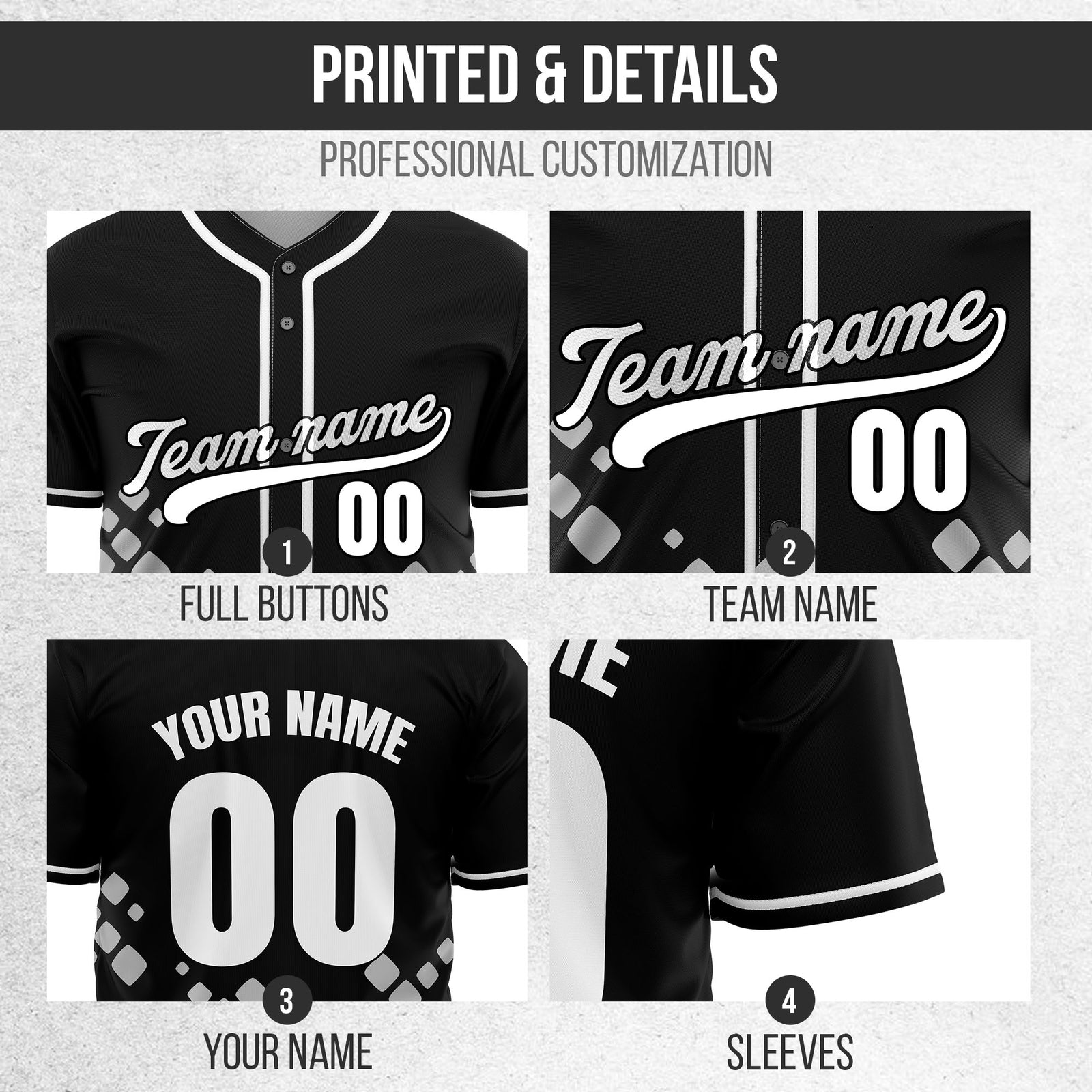 Custom Shadow Spark Black Baseball Sports Jersey Personalized Uniform with Name & Number