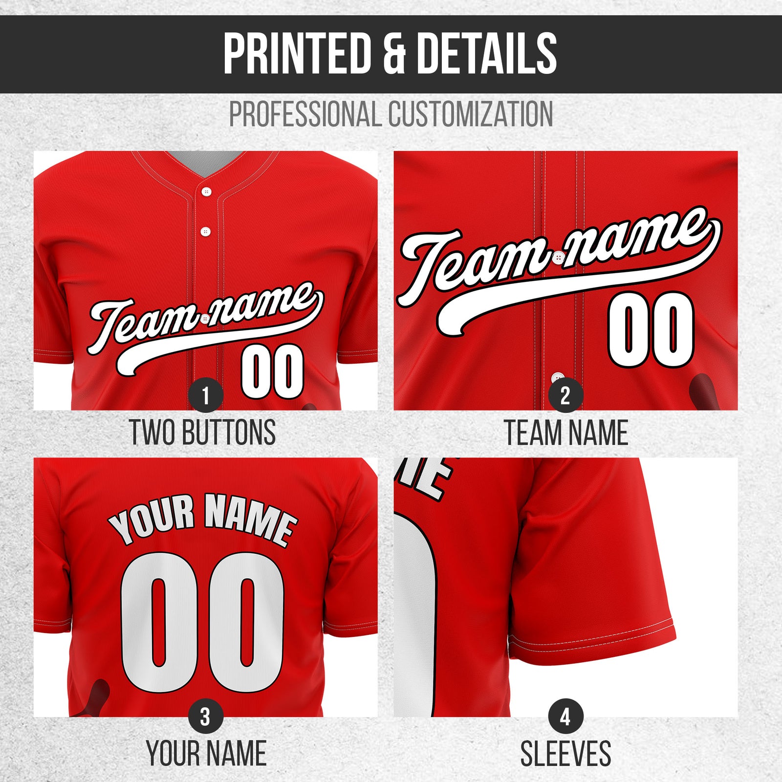 Custom Red Baseball Wave Sports Jersey Personalized Uniform with Name & Number