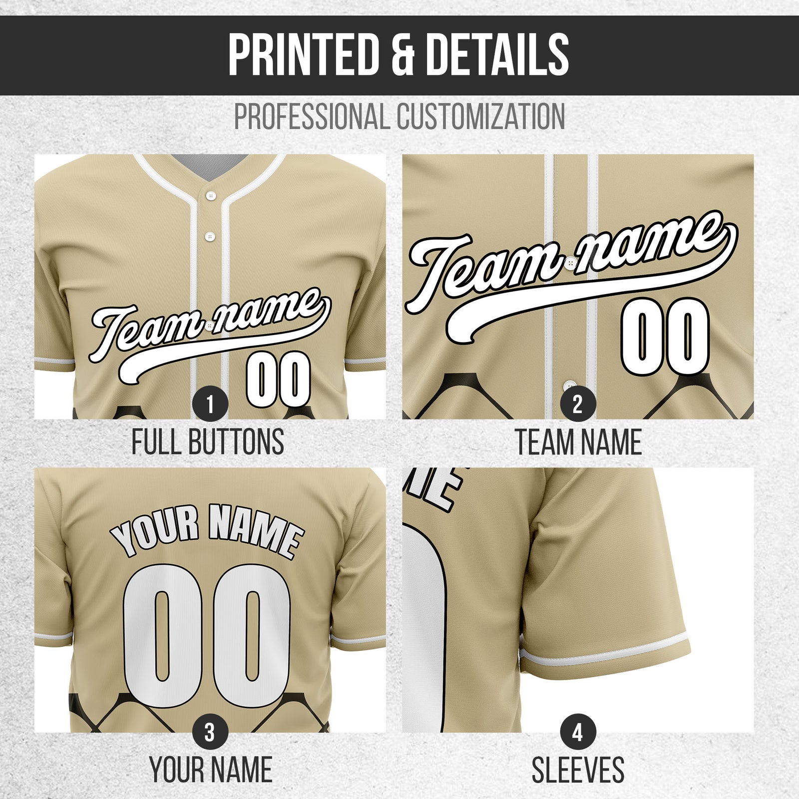 Custom Gridlock Khaki Baseball Sports Jersey Personalized Uniform with Name & Number