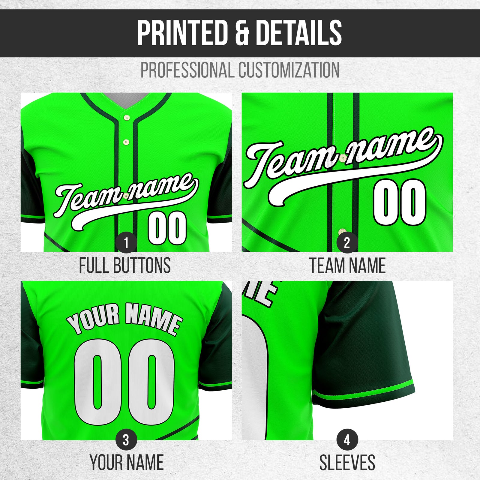 Custom Swift Green Raglan Style Baseball Sports Jersey Personalized Uniform with Name & Number