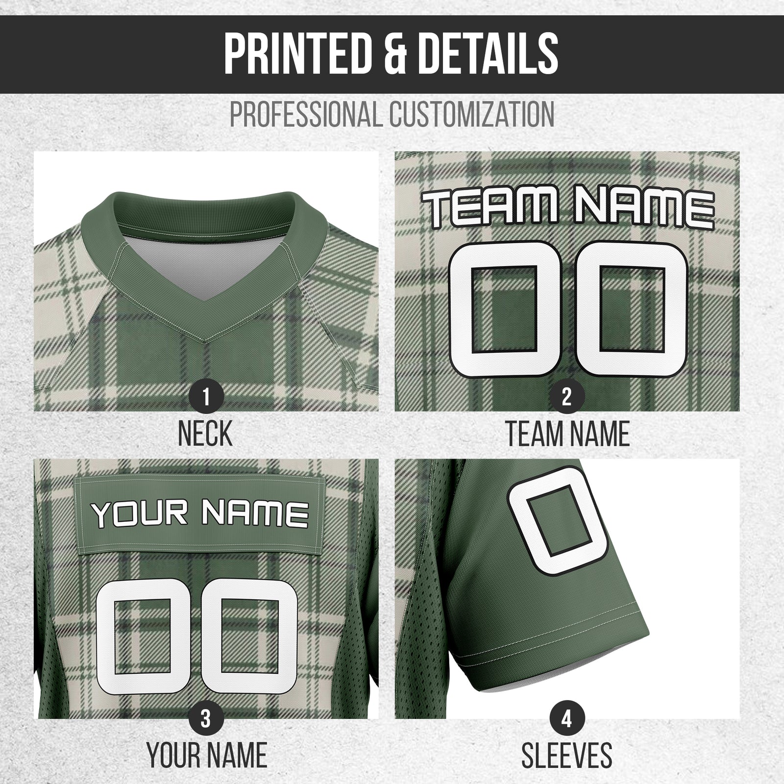Custom Elite Green Plaid Pattern Mesh Authentic Football Jersey