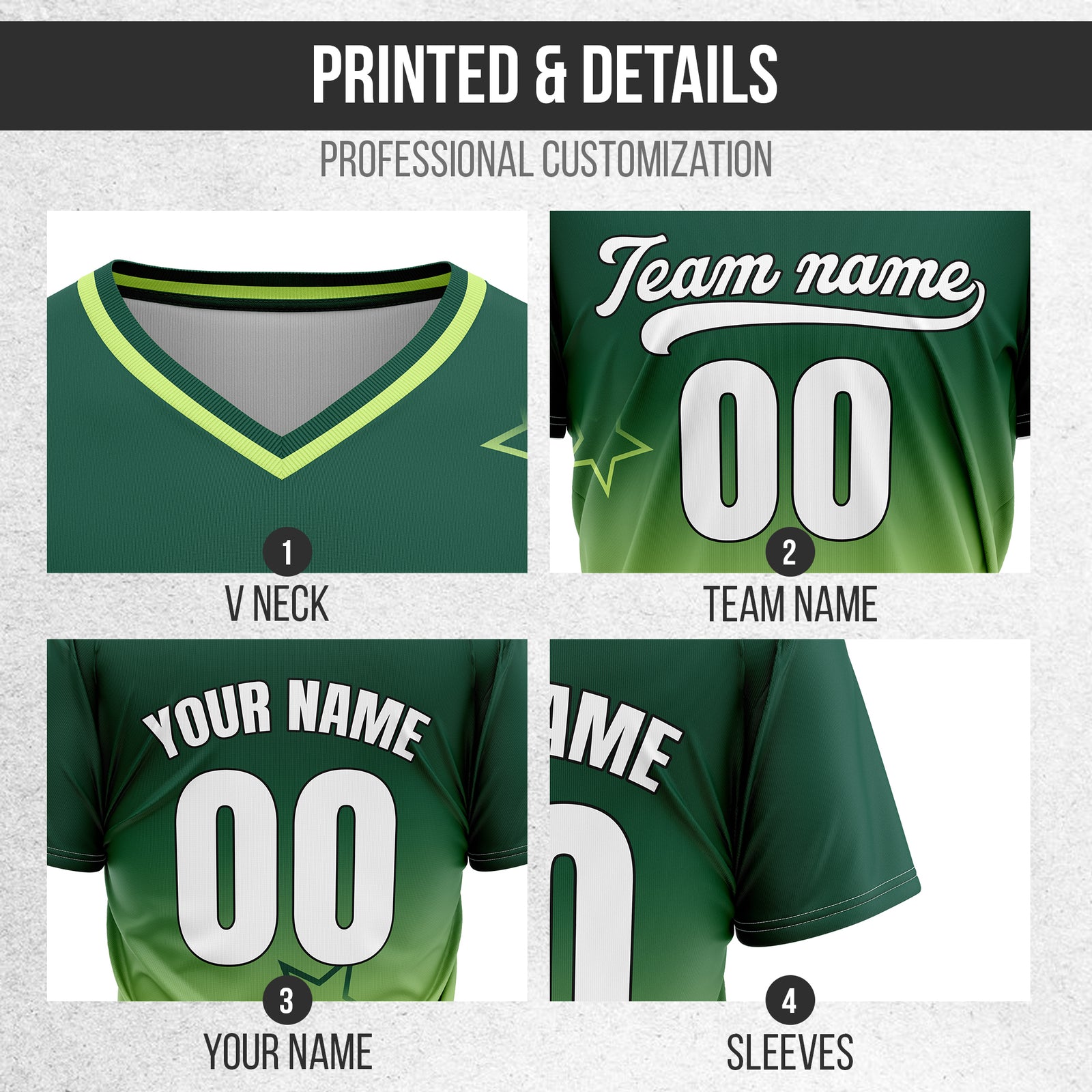 Custom Star Gradient Baseball Green Sports Jersey Personalized Uniform with Name & Number