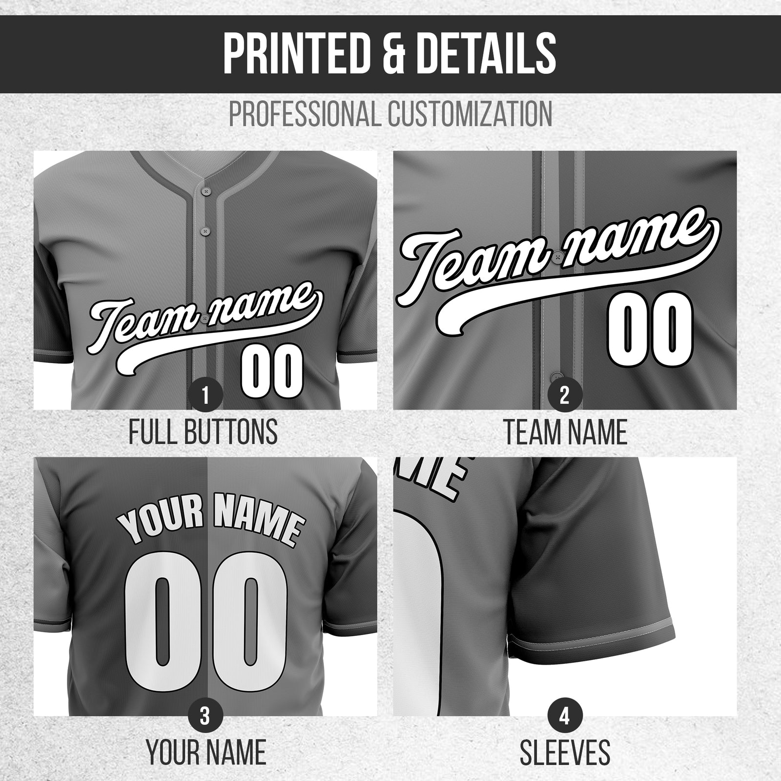 Custom Split Baseball Dark Grey Sports Jersey Personalized Uniform with Name & Number