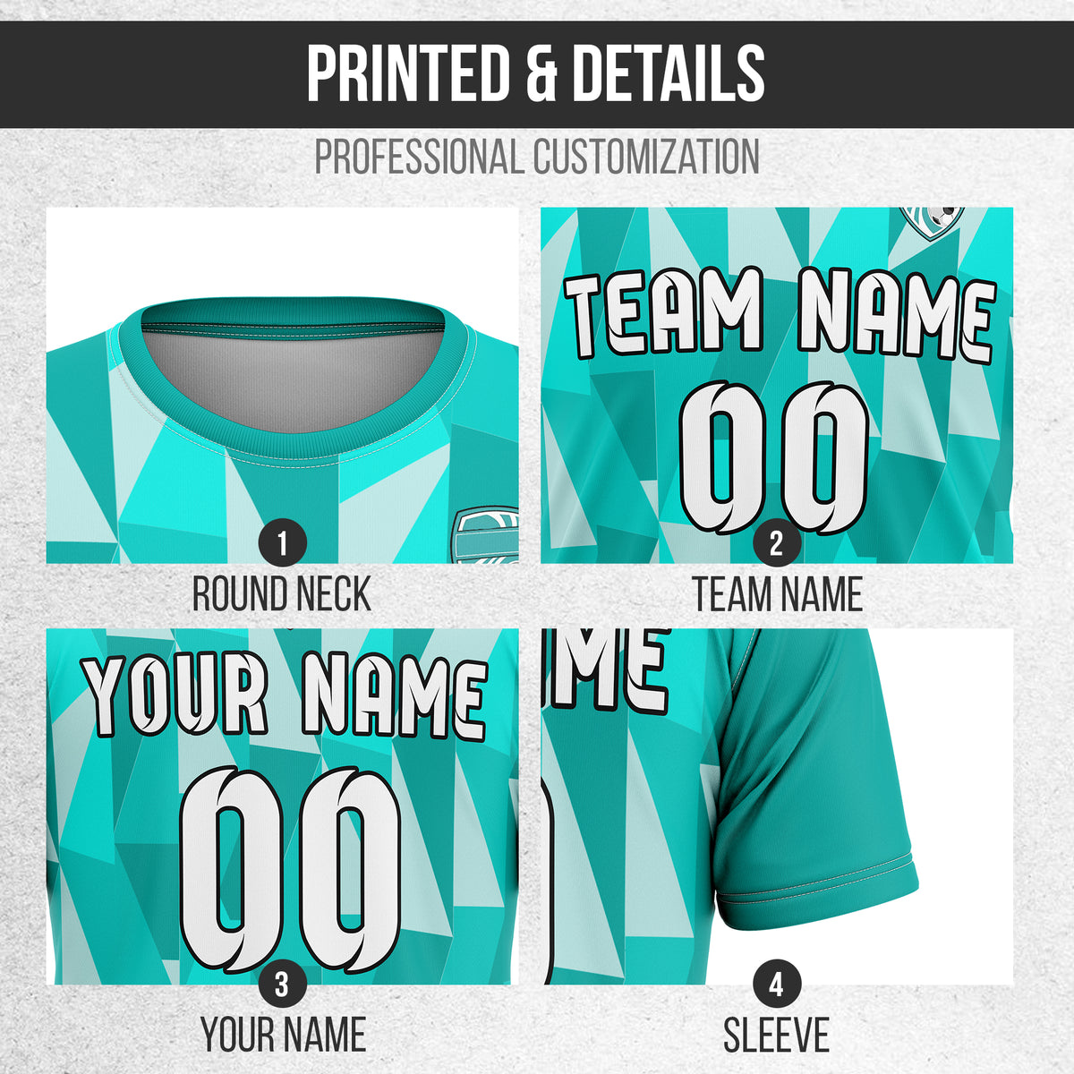 Custom Crystal R-Full Pattern Soccer Teal Sport Tops Jersey