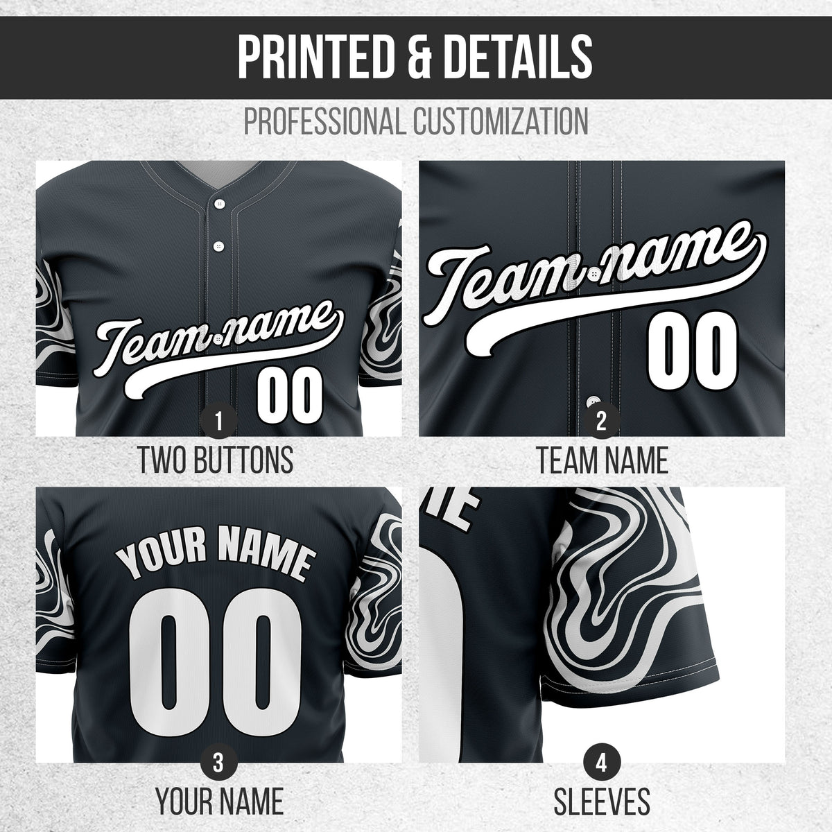 Custom Grey Baseball Wave Sports Jersey Personalized Uniform with Name & Number