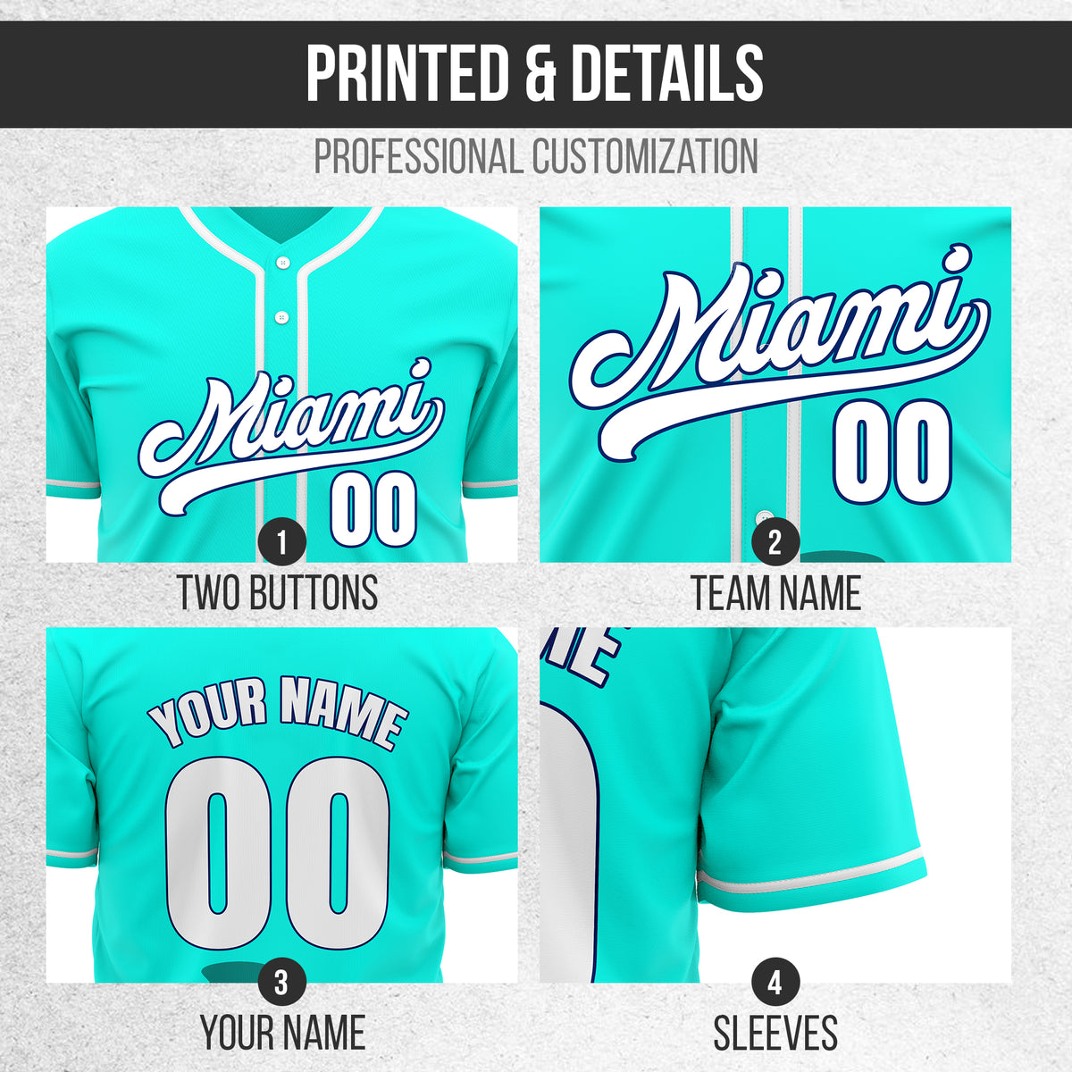 Custom City Tide Aqua Baseball Sports Jersey Personalized Uniform with Name & Number