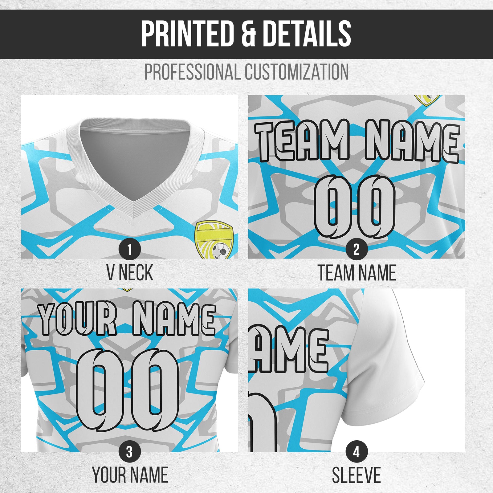 Custom Wild Pulse V-Full Pattern Soccer White Sport Tops Jersey