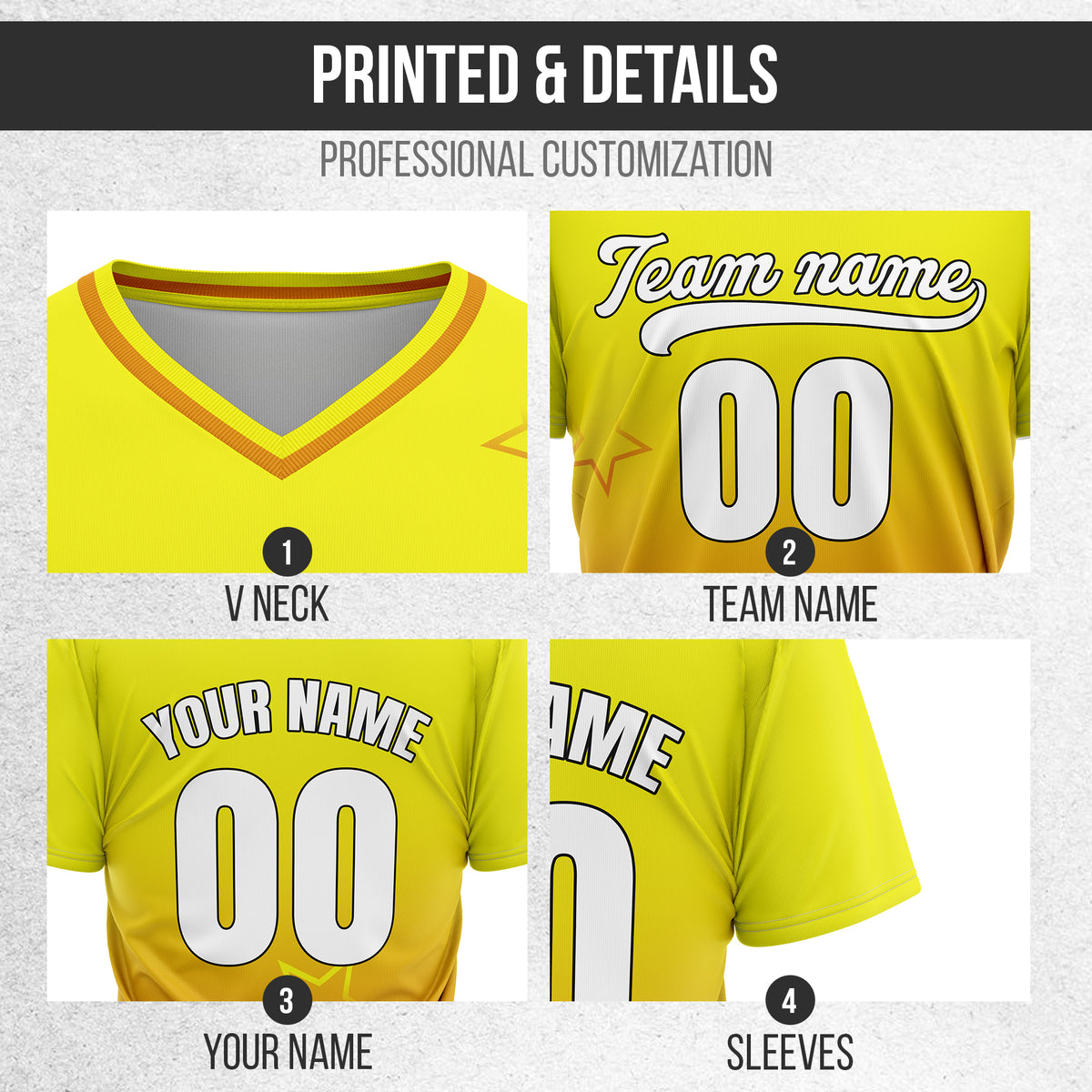 Custom Star Gradient Baseball Yellow Sports Jersey Personalized Uniform with Name & Number