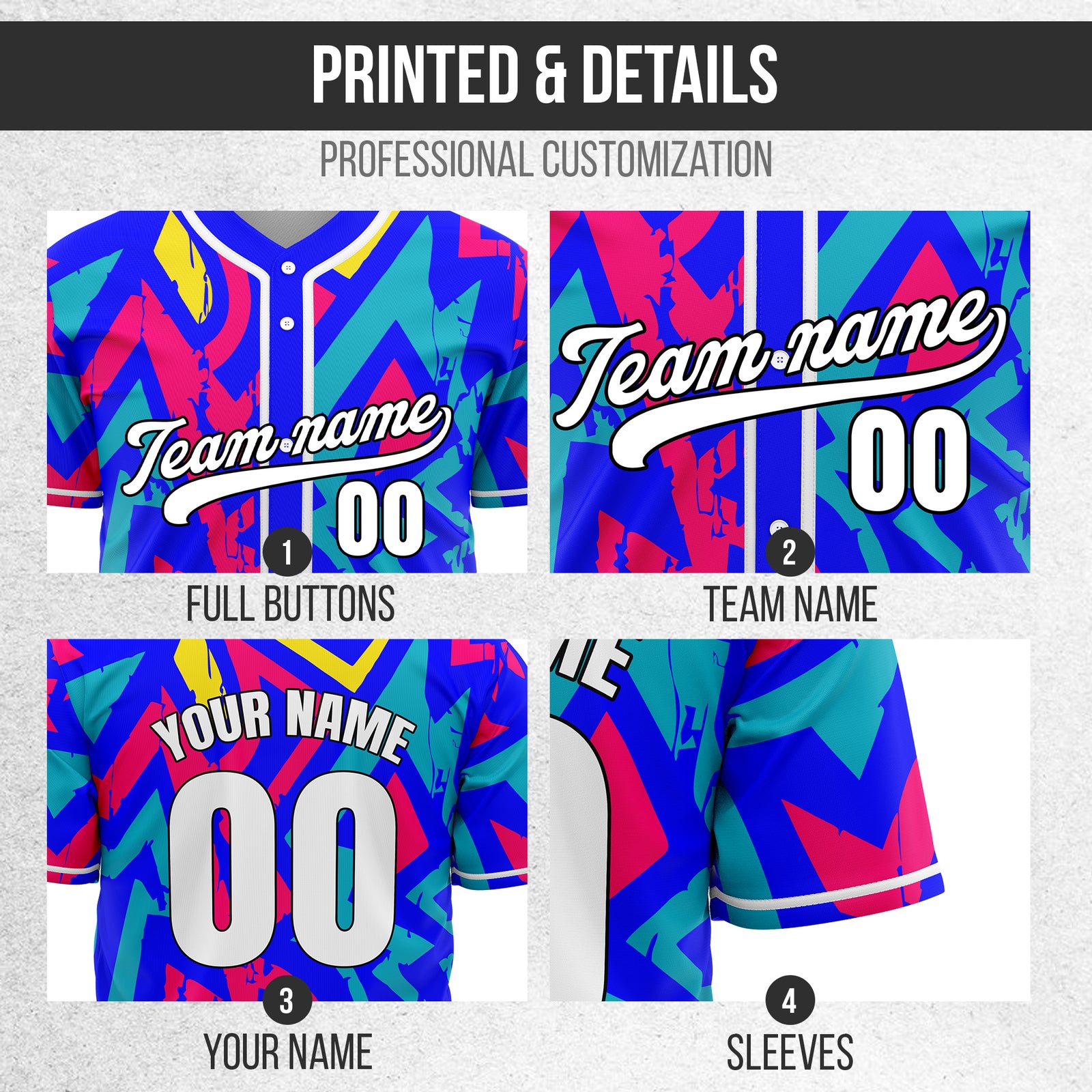 Custom Splash Blue Baseball Sports Jersey Personalized Uniform with Name & Number