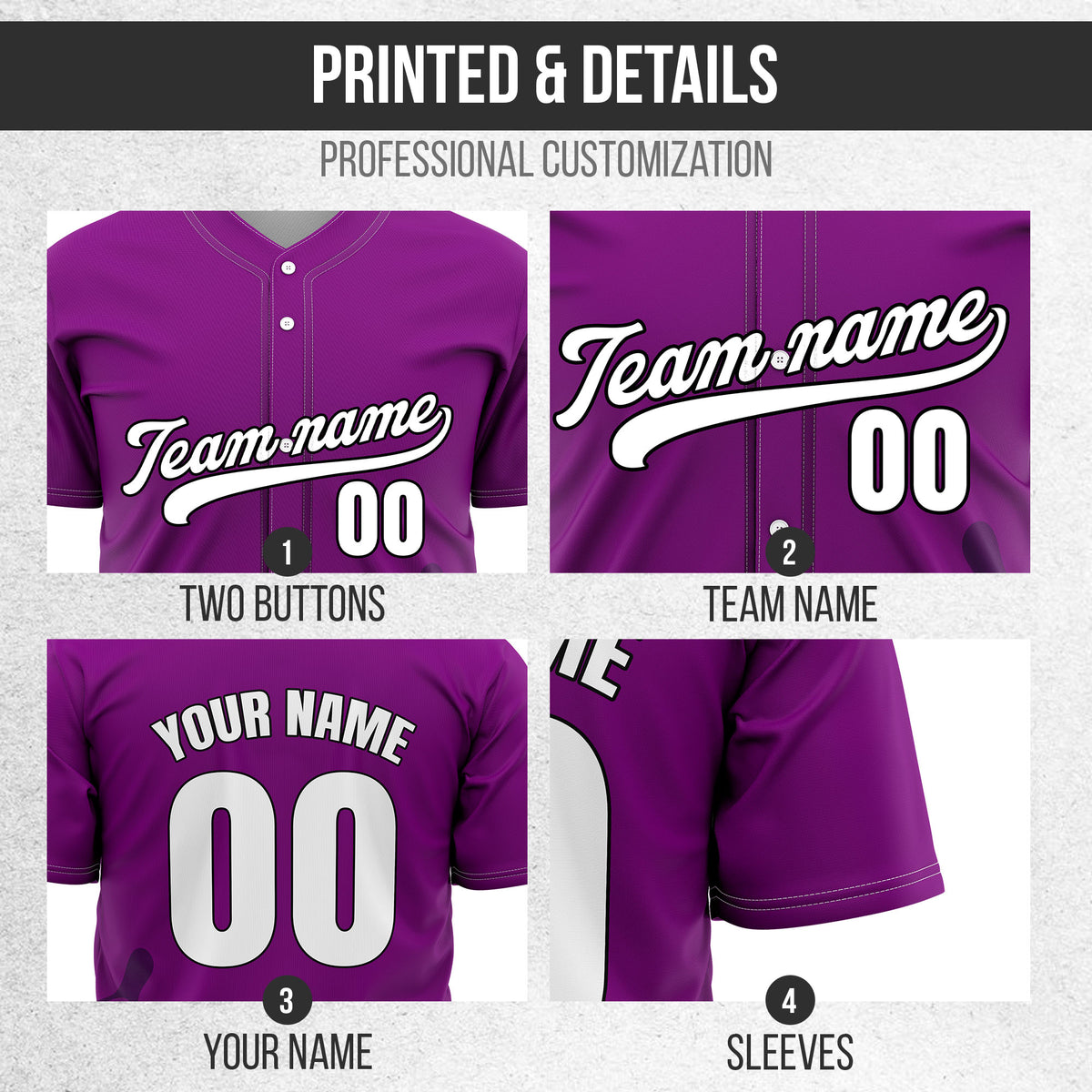 Custom Purple Baseball Wave Sports Jersey Personalized Uniform with Name & Number