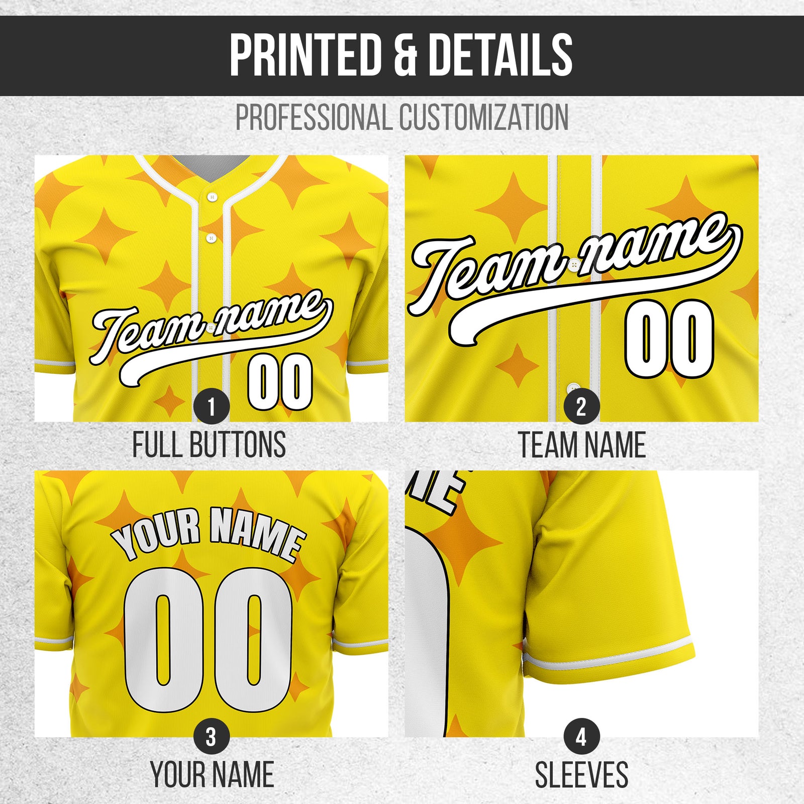 Custom Starlight Yellow Baseball Sports Jersey Personalized Uniform with Name & Number