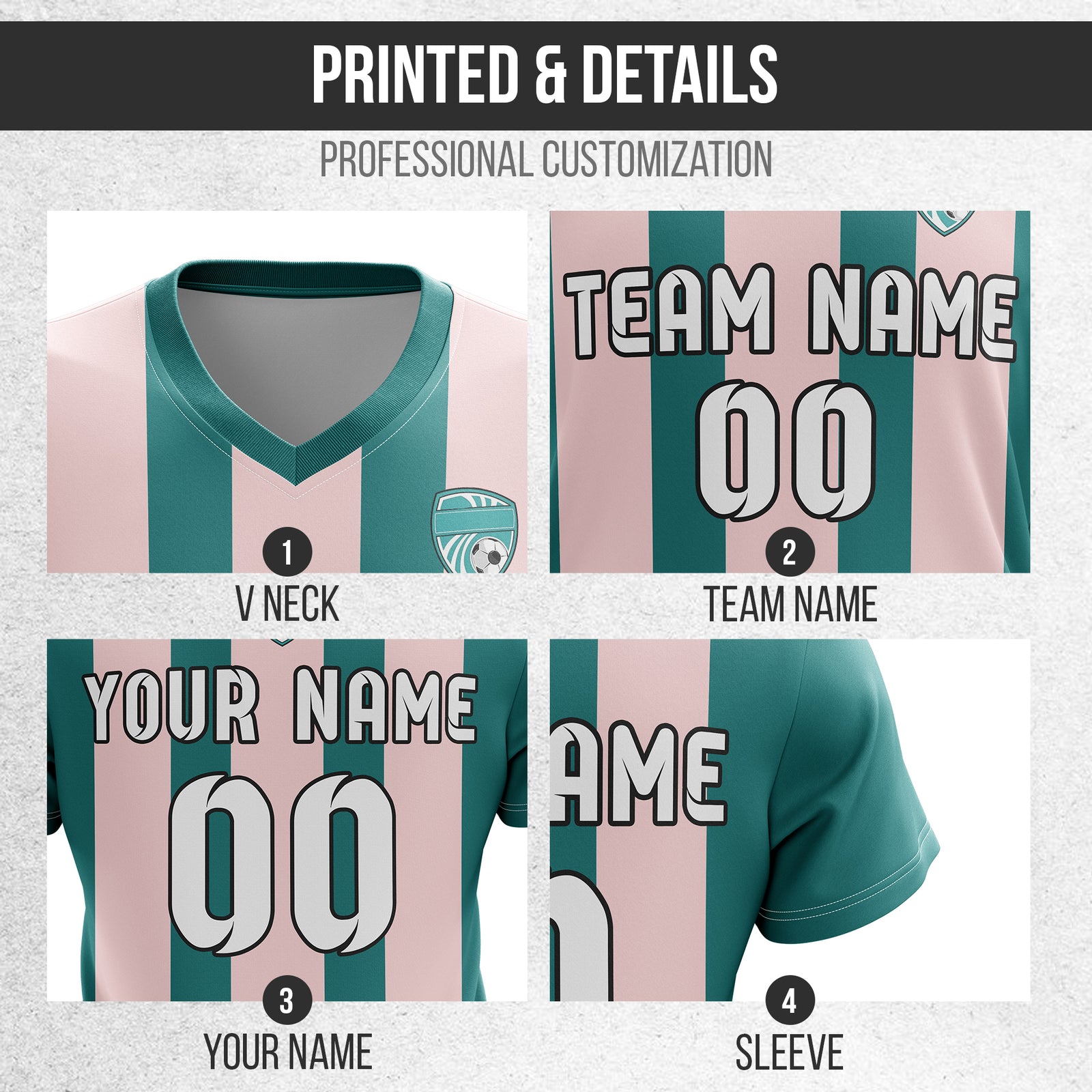 Custom Striker Stripe V-Neck Teal Soccer Sport Tops Jersey