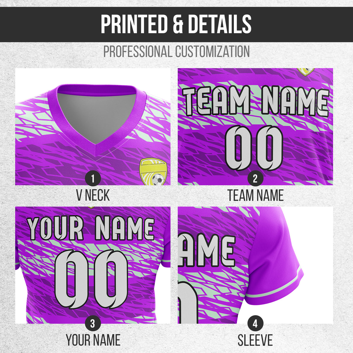 Custom Flare Strike V-Full Pattern Soccer Purple Sport Tops Jersey