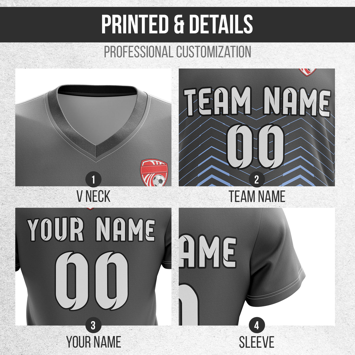 Custom Apex Strike V-Side Pattern Dark Grey Soccer Sport Tops Jersey
