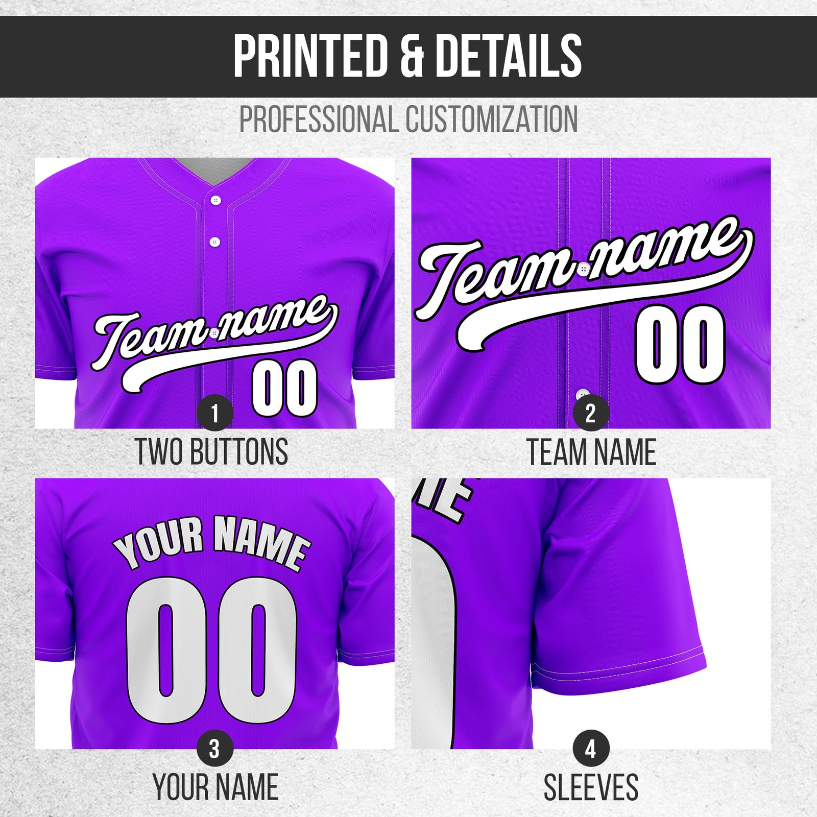 Custom Purple Baseball Wave Sports Jersey Personalized Uniform with Name & Number