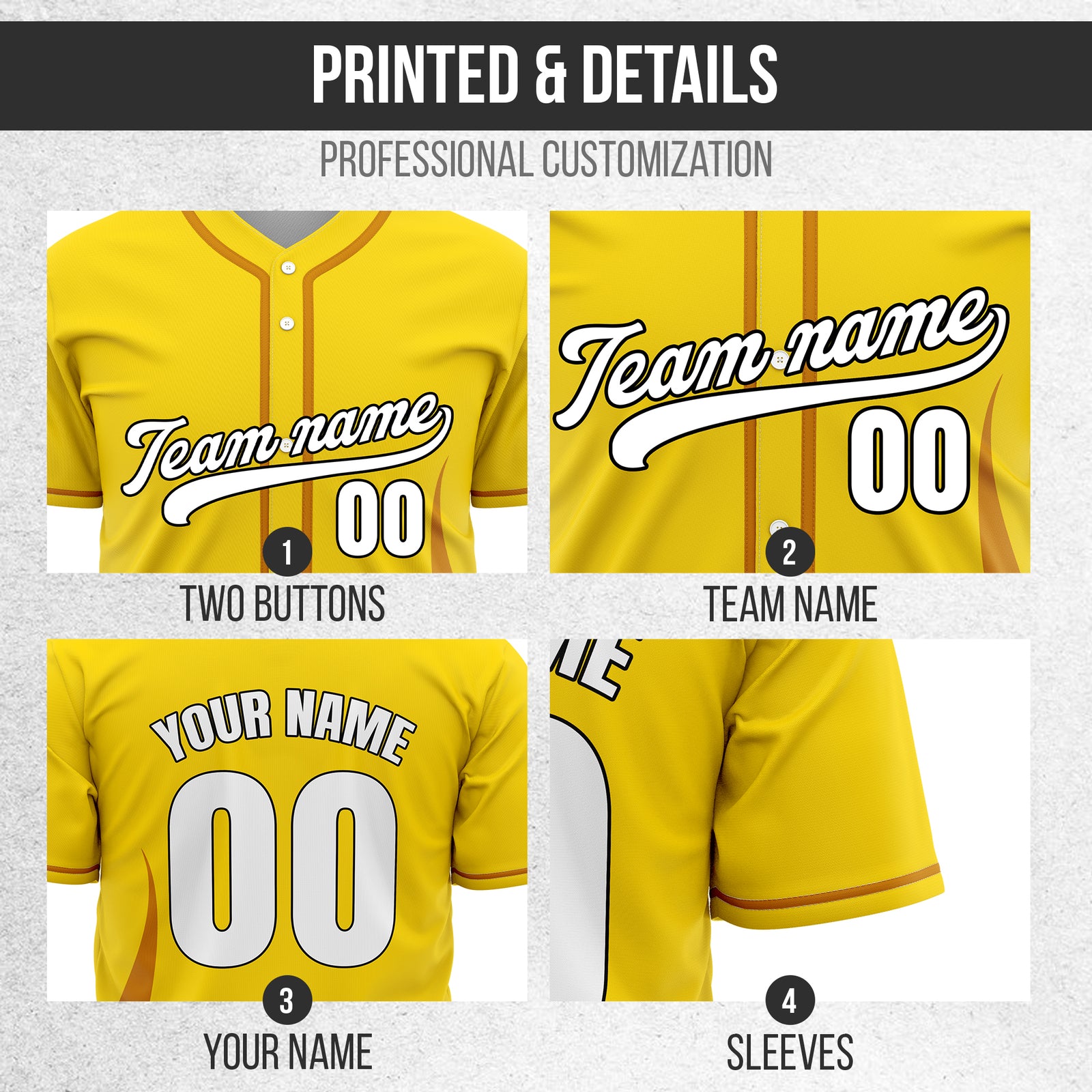 Custom Fire Pulse Yellow Baseball Sports Jersey Personalized Uniform with Name & Number