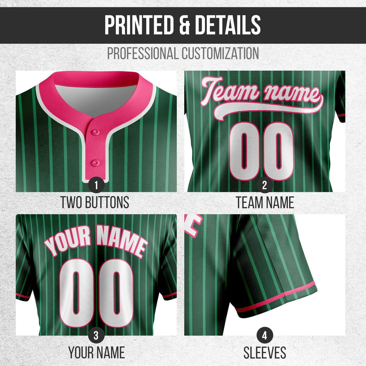 Custom Pinstripe Baseball Green Sports Jersey Personalized Uniform with Name & Number