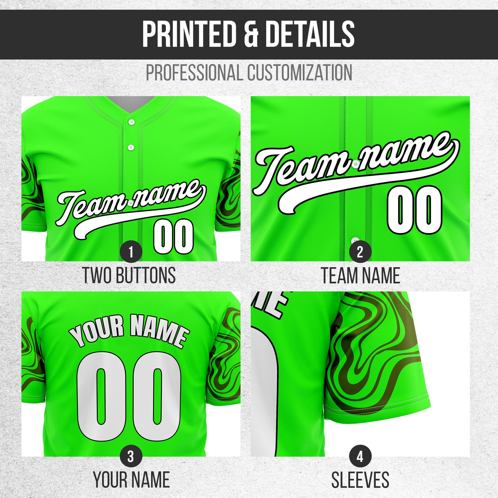 Custom Neon Green Baseball Wave Sports Jersey Personalized Uniform with Name & Number
