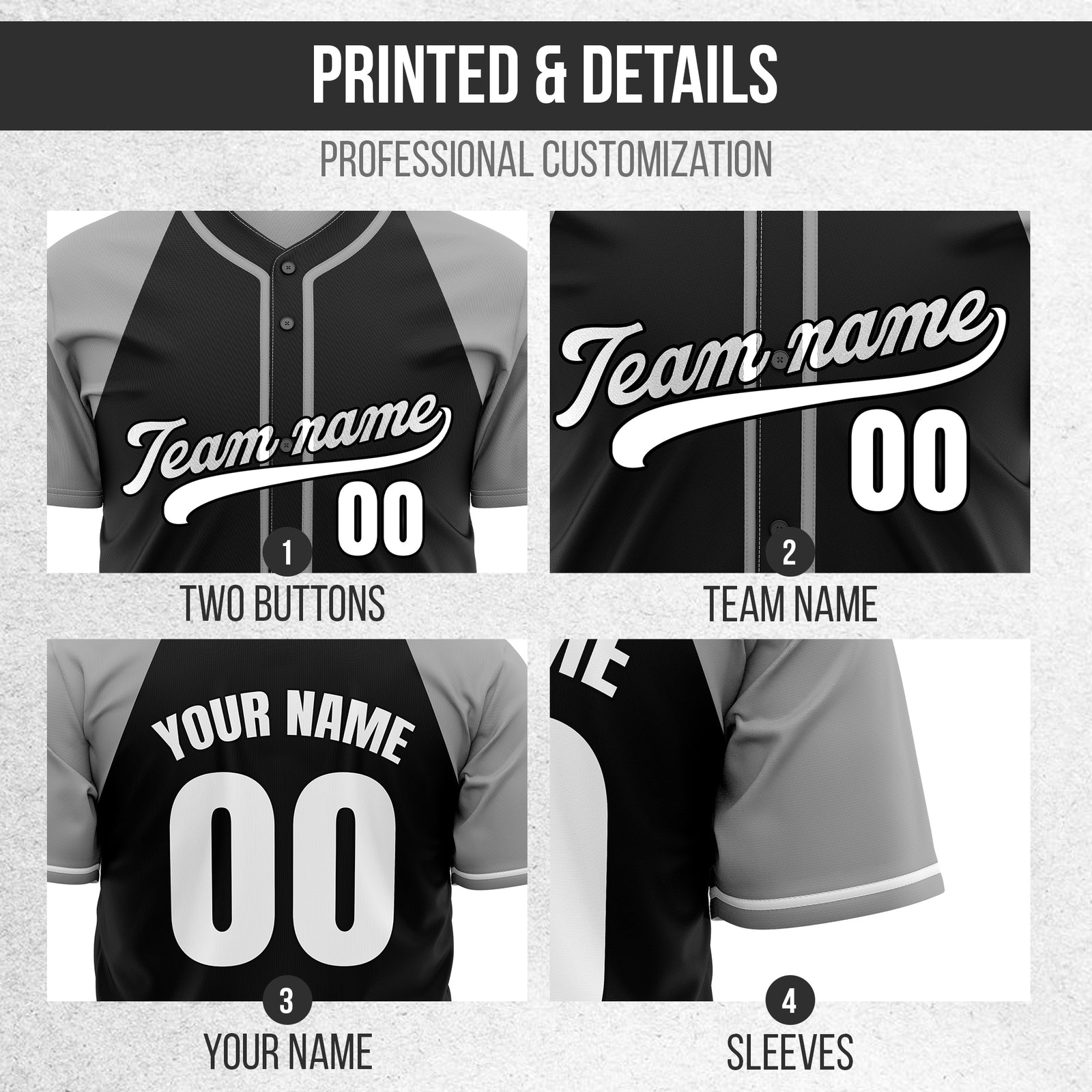 Custom Baseline Baseball Black Sports Jersey Personalized Uniform with Name & Number