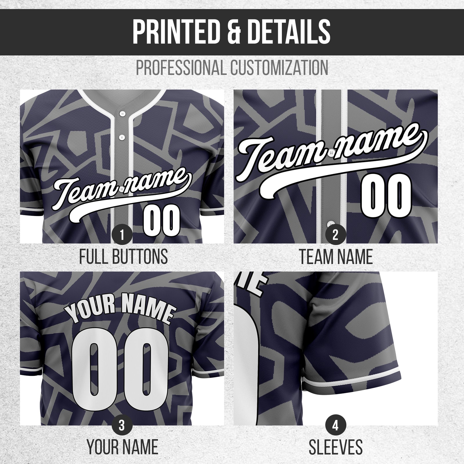 Custom Shadow Rebels Grey Baseball Sports Jersey Personalized Uniform with Name & Number