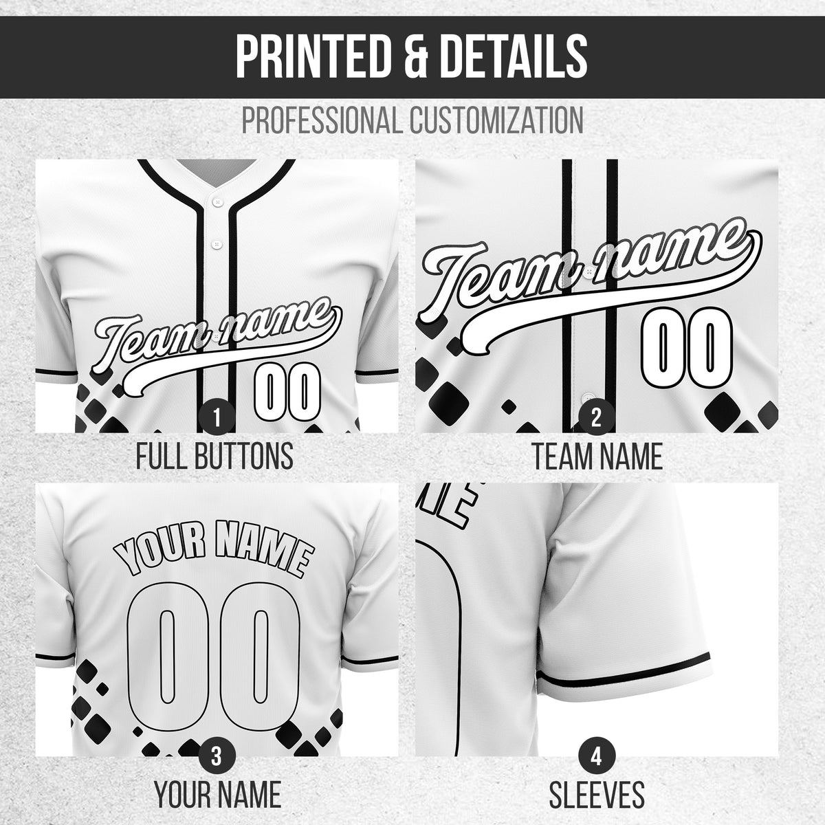 Custom Shadow Spark White Baseball Sports Jersey Personalized Uniform with Name & Number