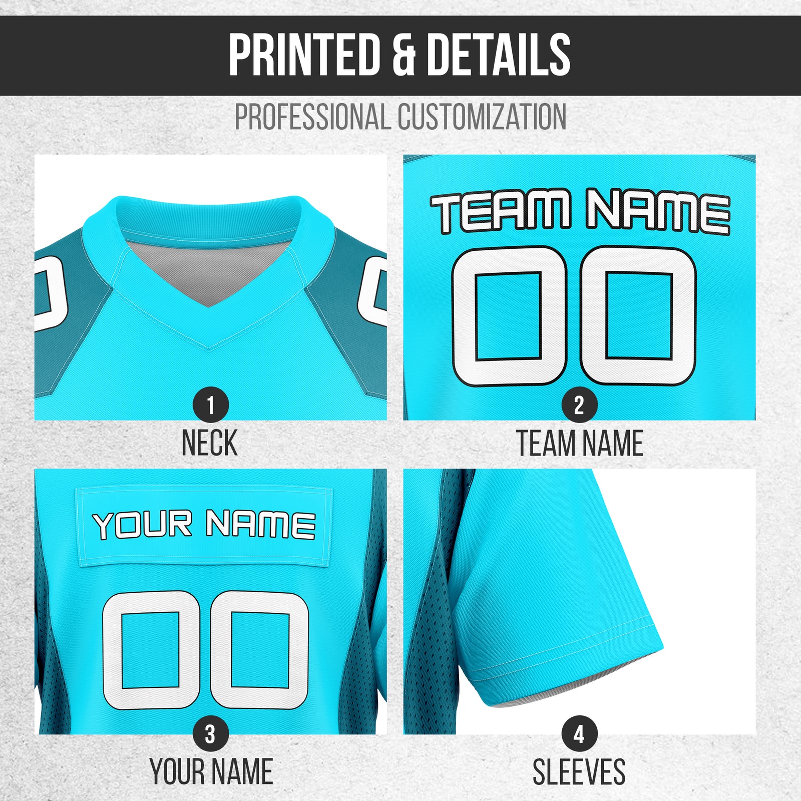 Custom Elite Aqua Raglan Sleeves Mesh Authentic Football Jersey