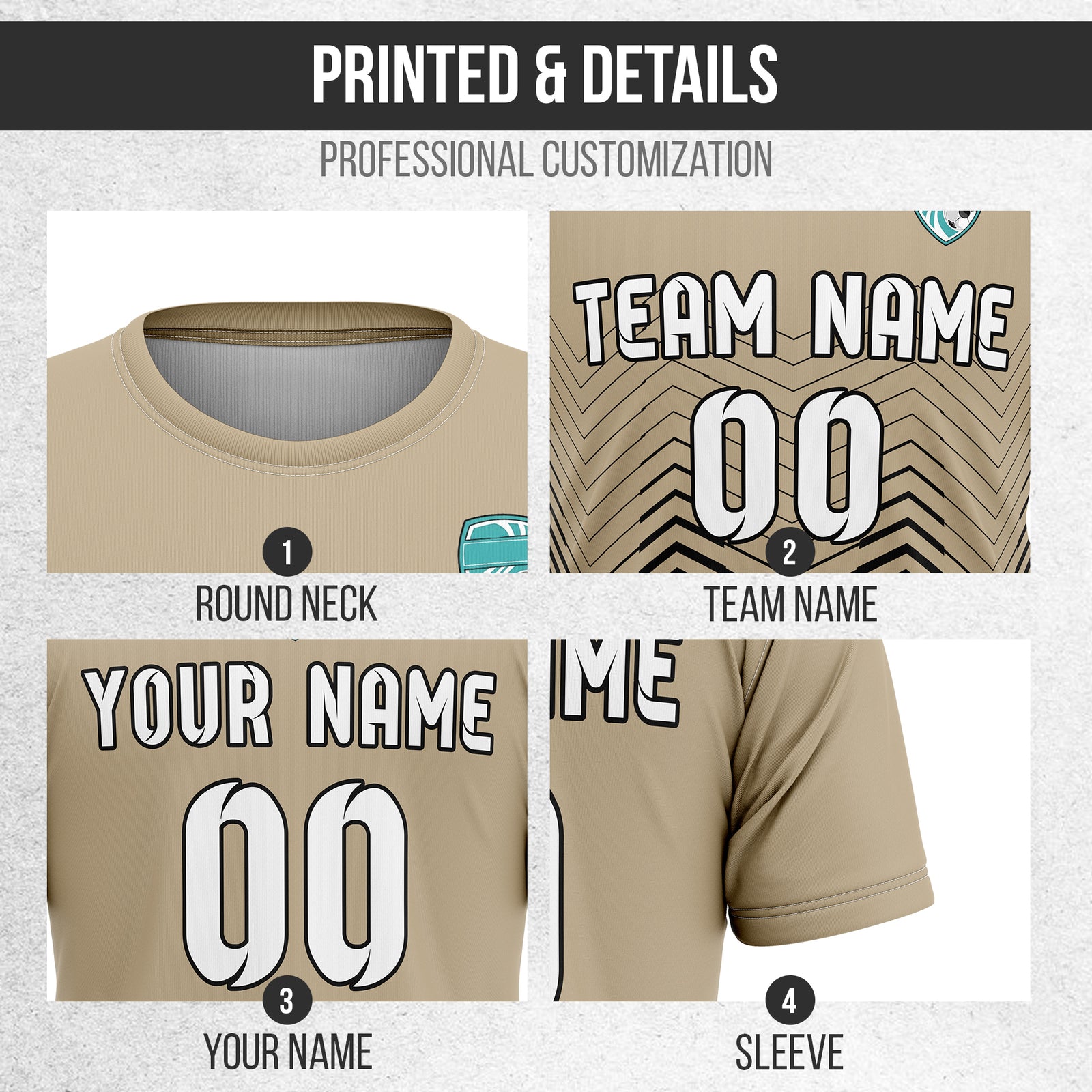 Custom Soccer R Side Pattern Khaki Apex Strike Sports Tops Jersey
