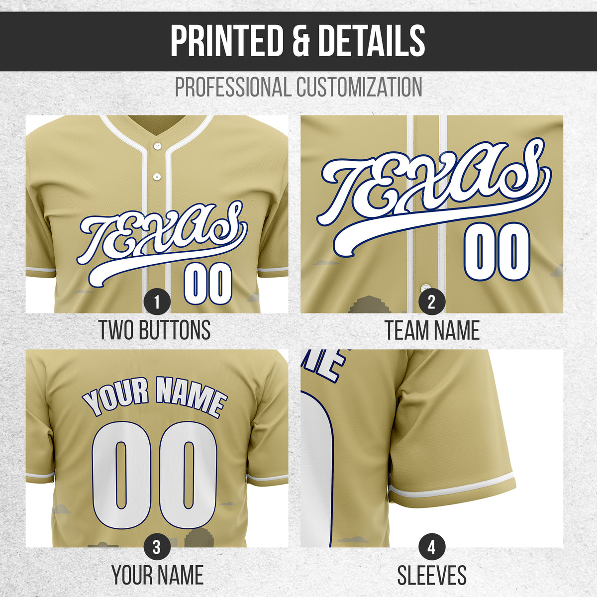 Custom City Lights Khaki Baseball Sports Jersey Personalized Uniform with Name & Number