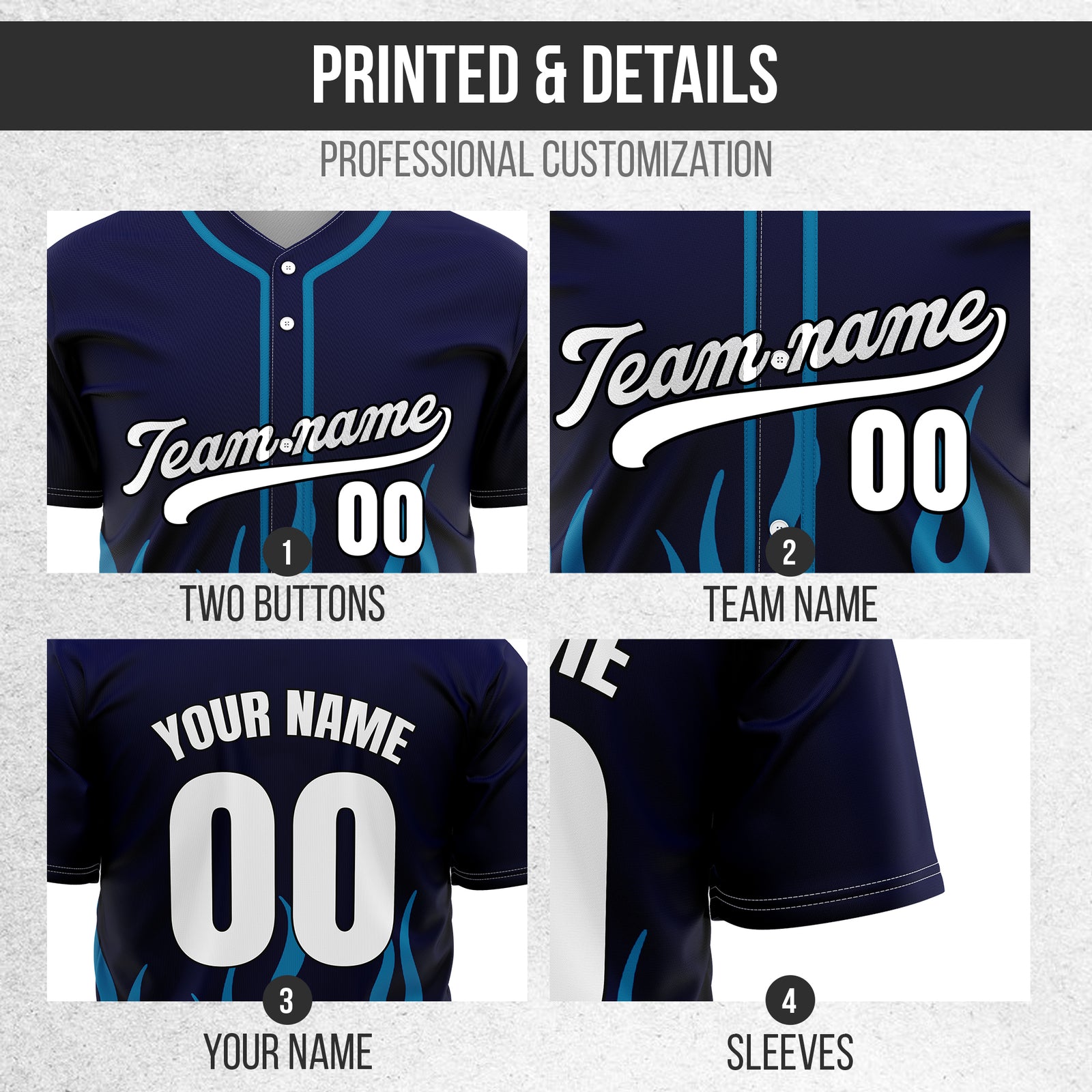 Custom Frost Fire Navy Baseball Sports Jersey Personalized Uniform with Name & Number